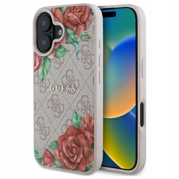 Pouzdro Guess 4G Flowers Print MagSafe na iPhone 16 6.1" růžové