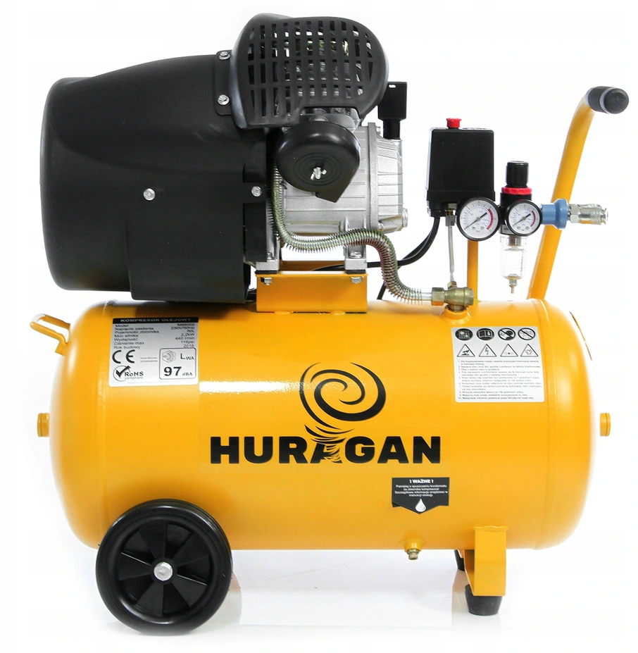 KOMPRESOR OLEJOWY SPRĘŻARKA 50L V2 ODWADNIACZ OLEJ Zasilanie sieciowe