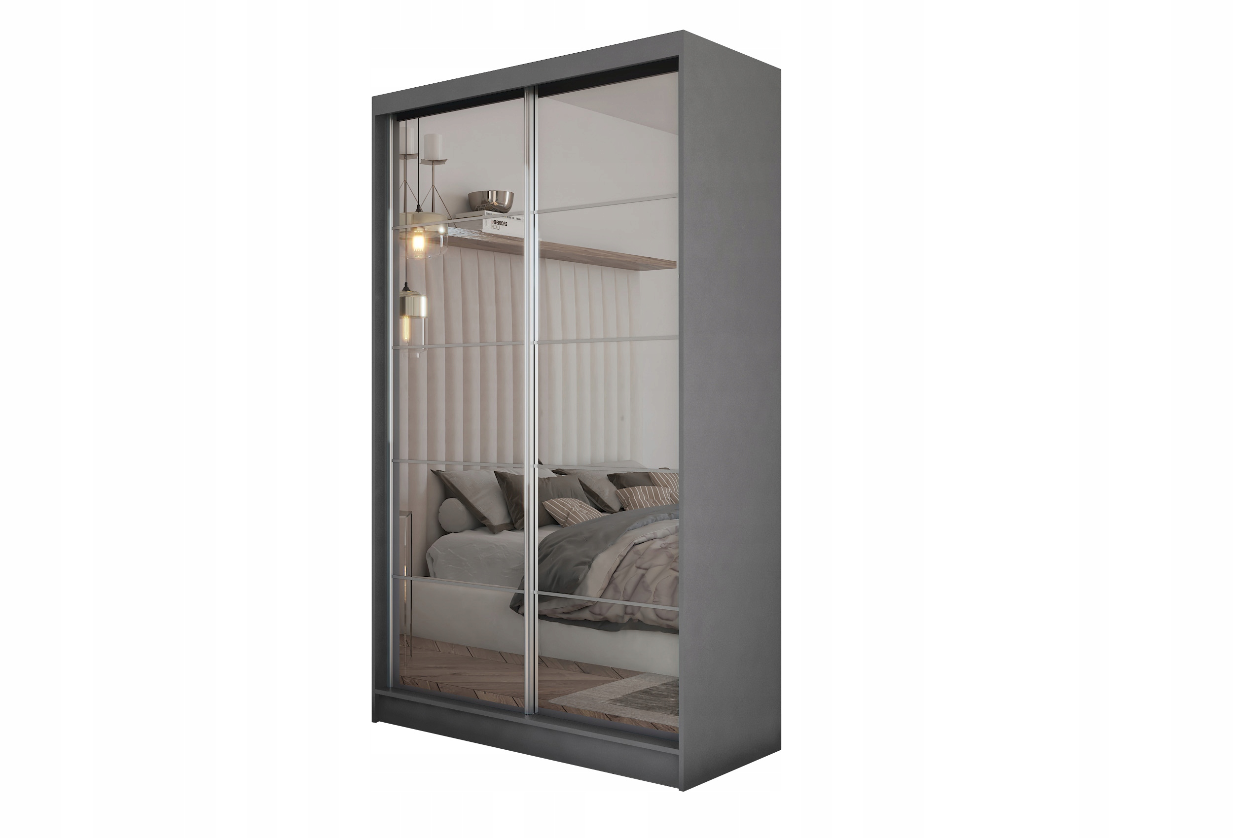 Skříň 120 cm se zrcadlem Skříň Dvoudveřová Šedá