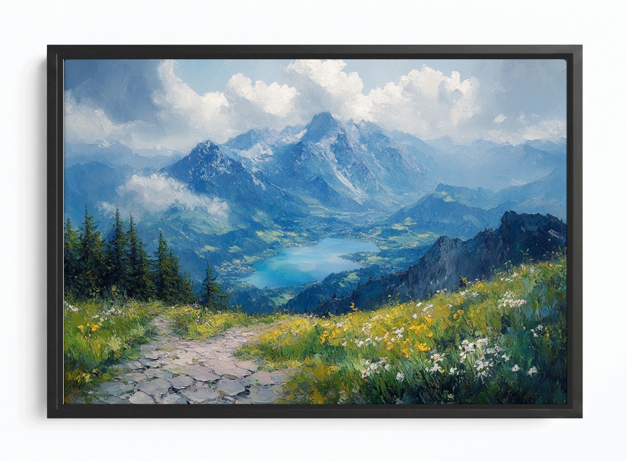 Obraz Rám Americký Box Vysoké Hory Alpy Vrcholy Jezero Stezka 60x40