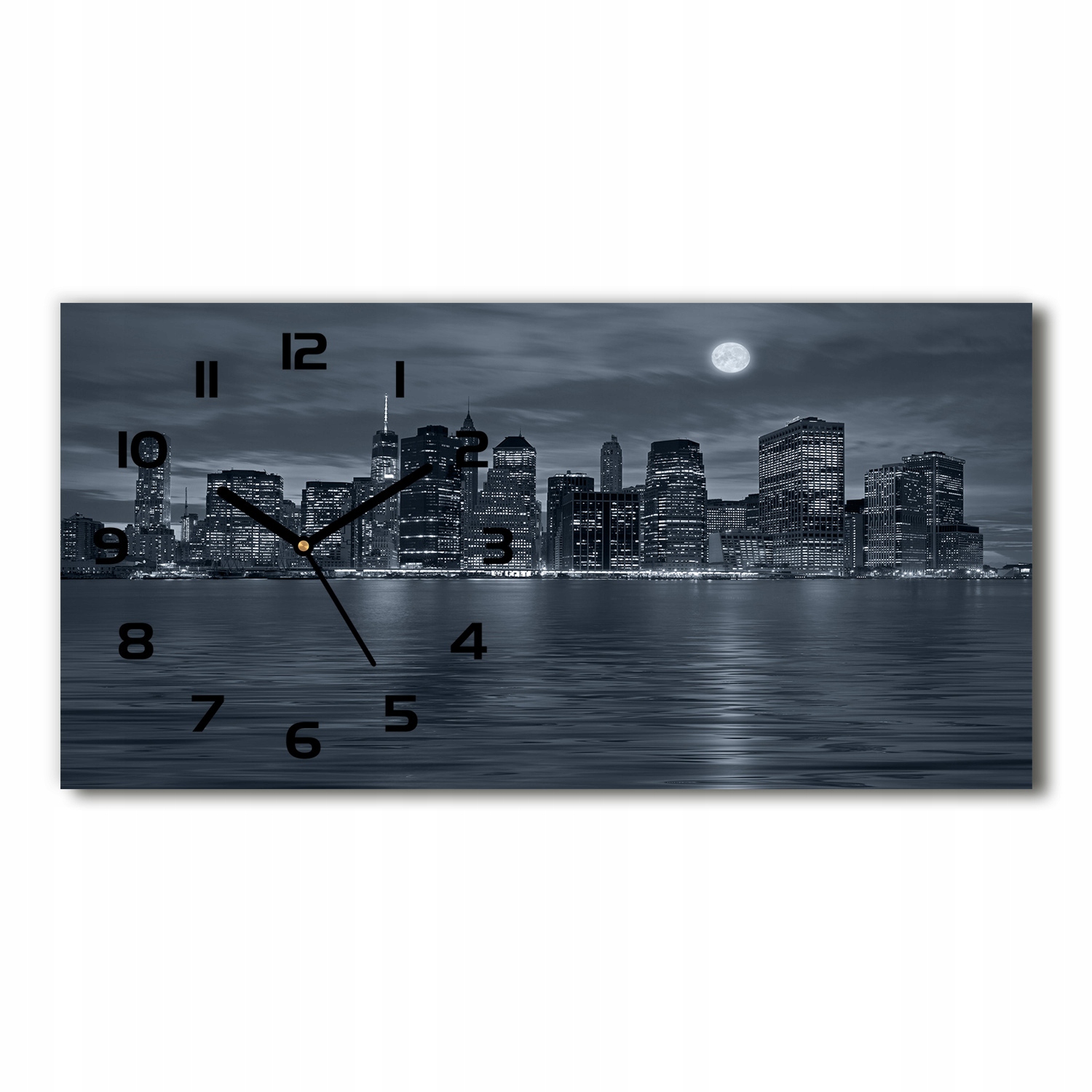 Nástenné sklenené hodiny tiché New York v noci 60x30 cm
