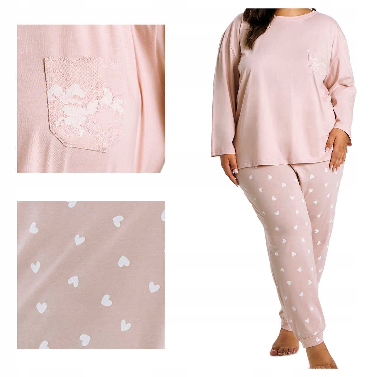 Taro Dámské bavlněné pyžamo s dlouhým rukávem Nori 3468 01 pudrová růžová 3XL