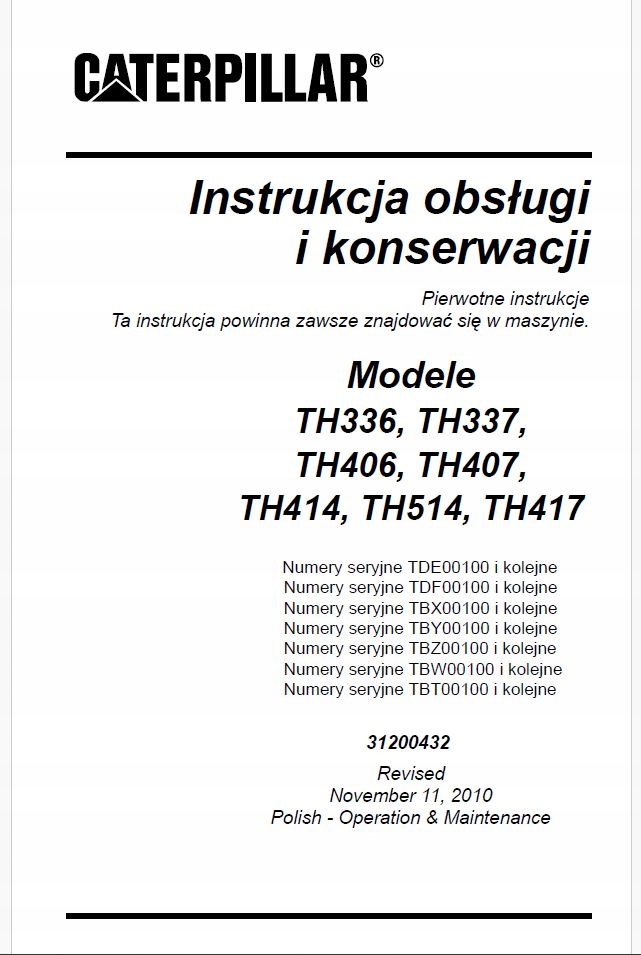 Instrukcja CATERPILLAR TH336, TH337, TH406, TH407, TH414, TH514, TH417