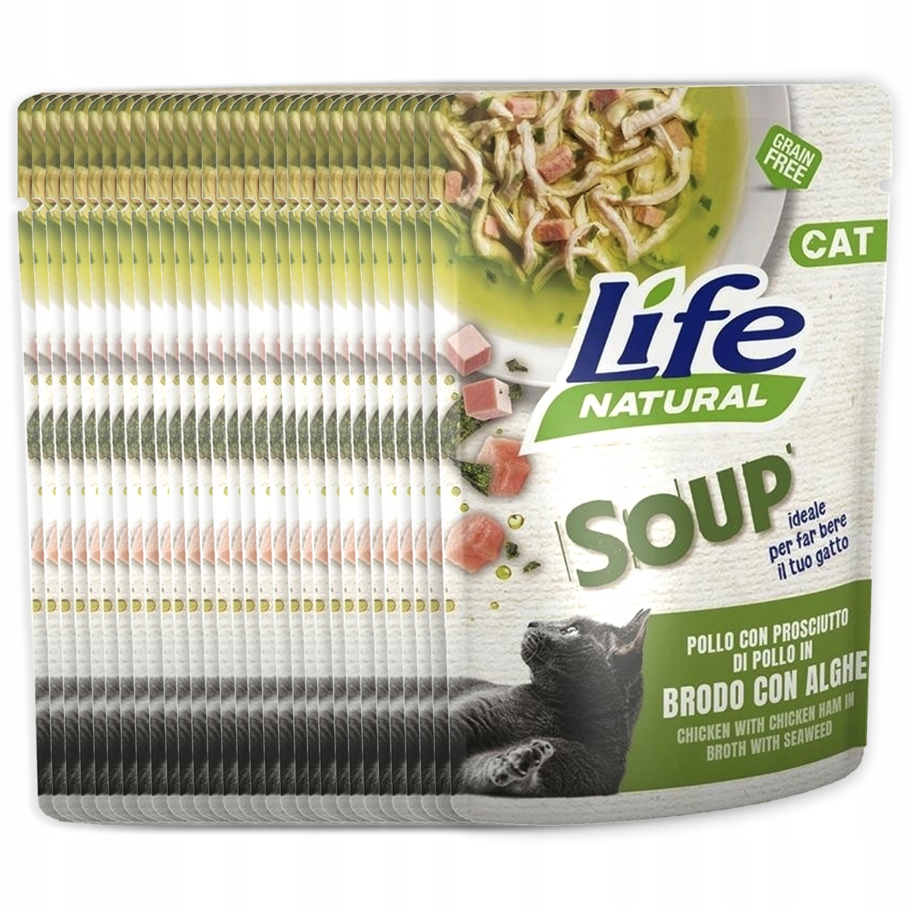 Levně Life Cat polévka pro kočky kapsička 30x60g Řasy Filé z kuřecího masa šunka