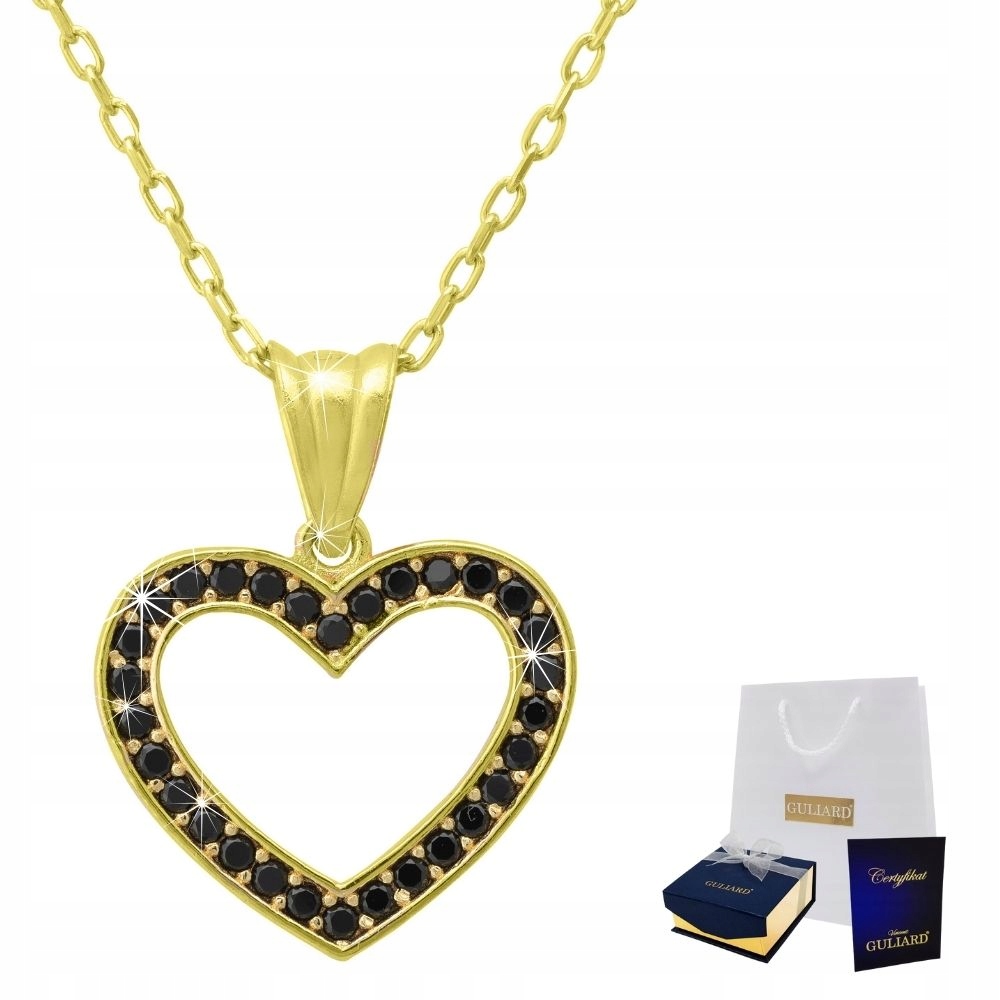 Zlatý náhrdelník černé Srdíčko Srdce stříbro 925