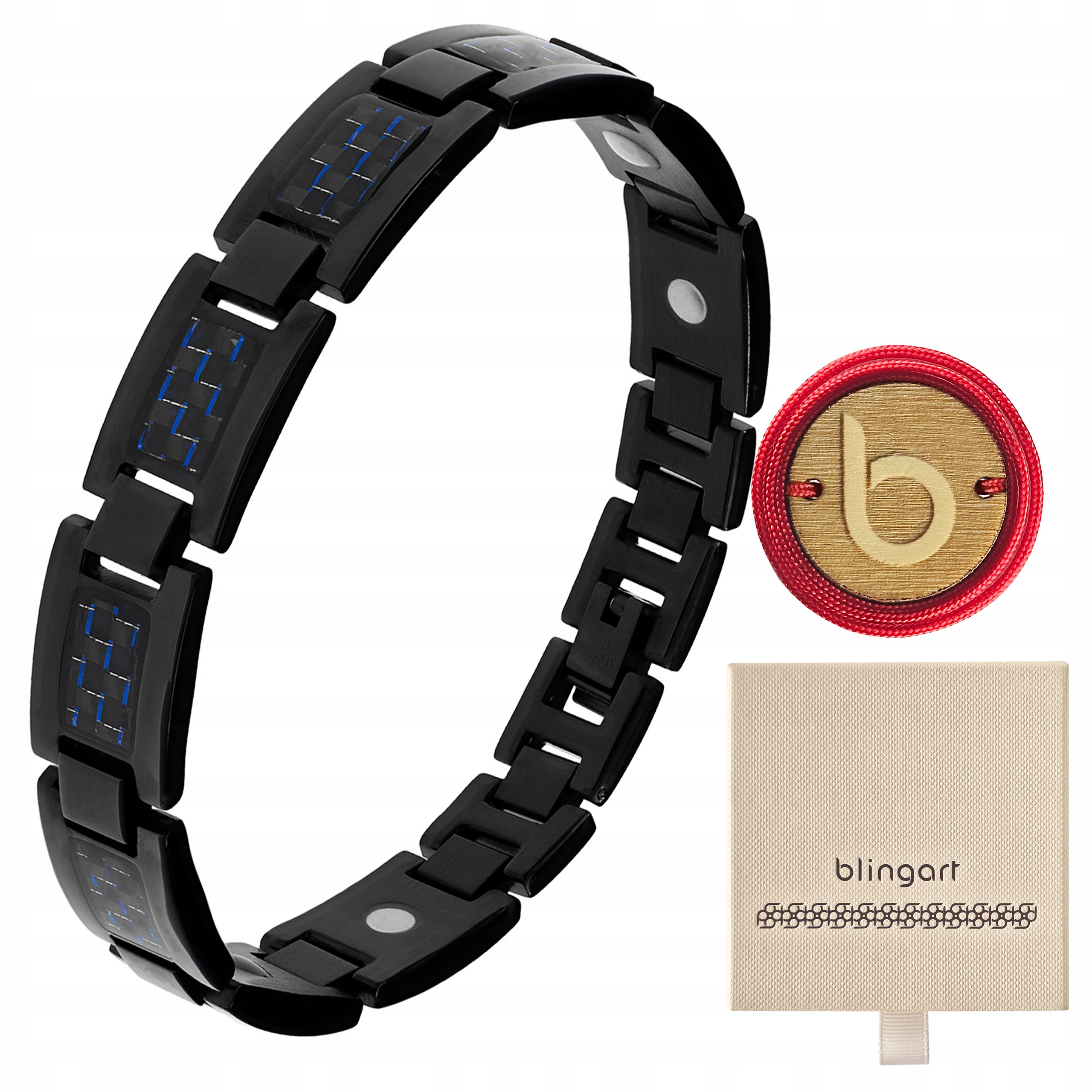 Pánský náramek magnetická ocel 316L karbonová černá Blingart