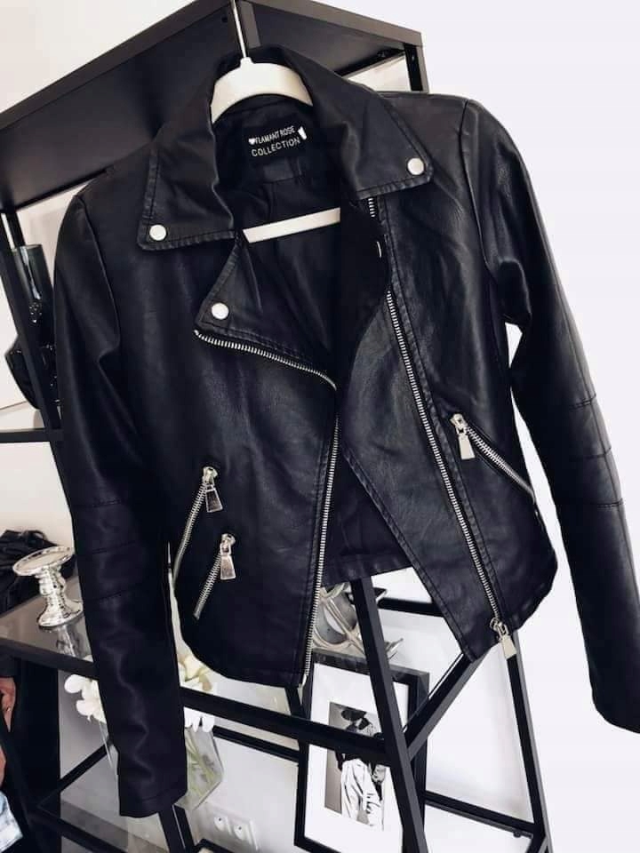 Kurtka Ramoneska__ Czarna ZARKA__Skórzana__40/L Rękaw długi rękaw