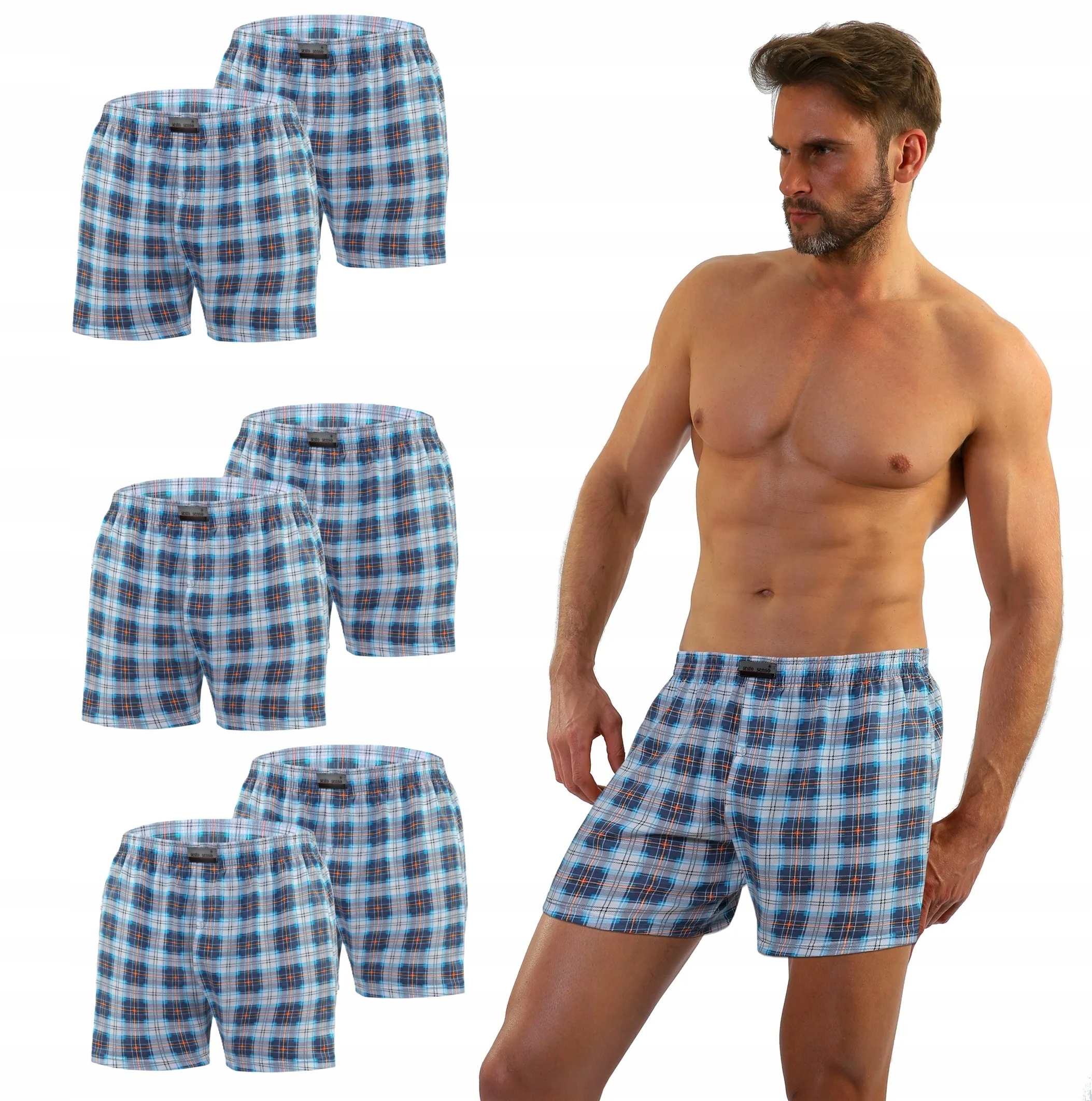 Sesto Senso 6-PAK pánské boxerky BM01 Vzor 1 bavlna Kratka Jeans Bílá XL