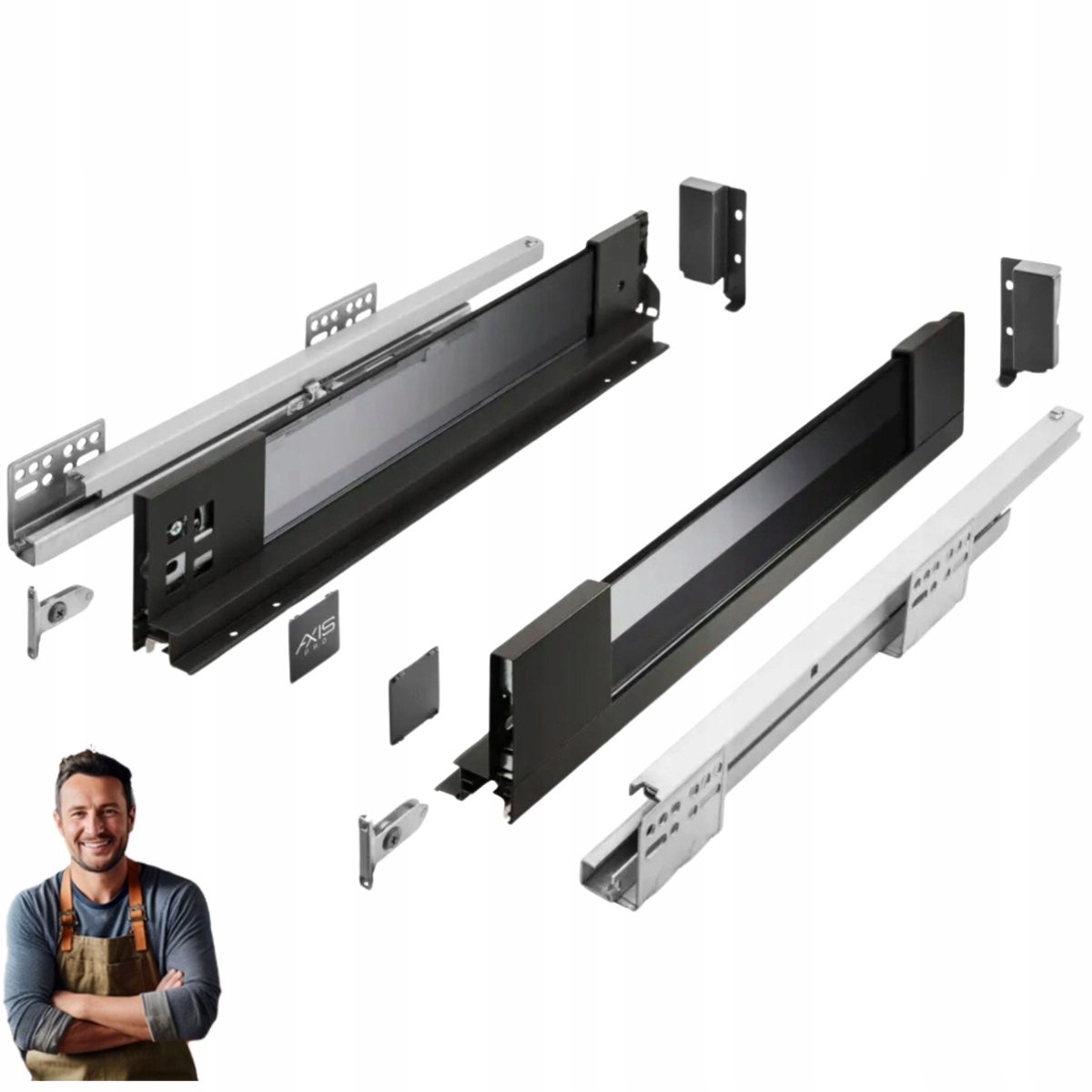 Šuplík Gtv Axis Pro Glass 450 mm, nízká H-86 boční strana se sklem, černá