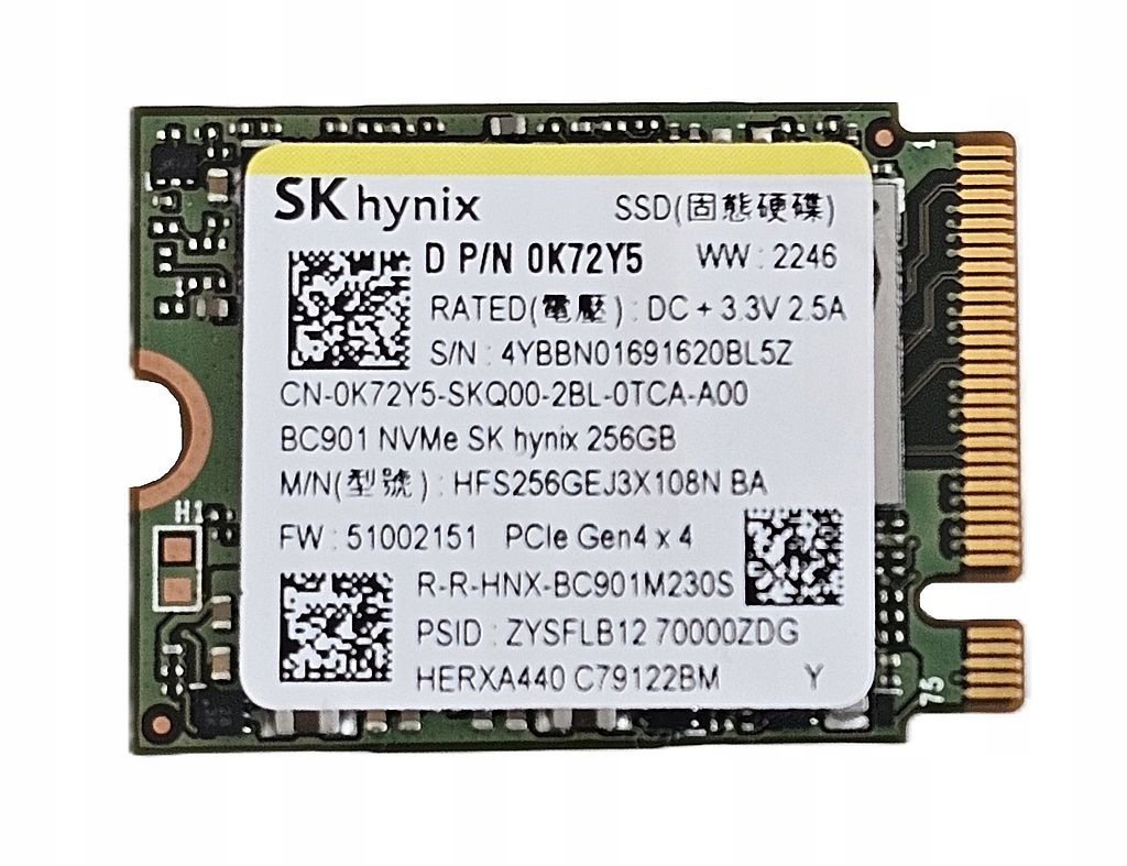 Dysk Ssd M.2 Sk Hynix 0K72Y5 2230 PCIe x4 Gen4 NVMe 256GB Adapter 2280