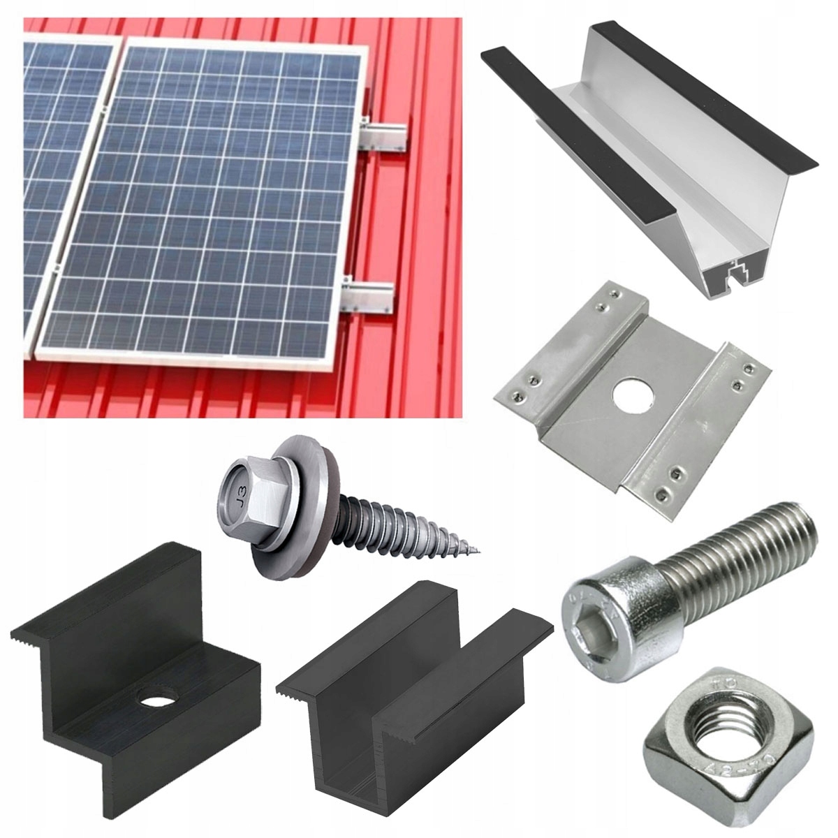 Konstrukce Pv Trapézová Plechová 6 Panelových Modulů Svorky 35 MM Černá
