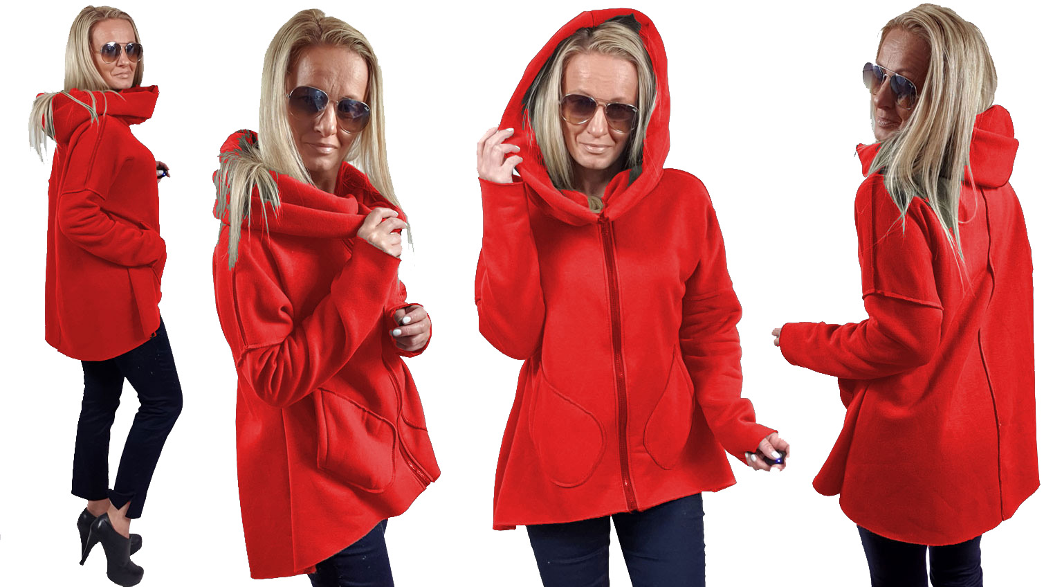 

Asymetryczna Bluza Tunika Kardigan Komin Kaptur S