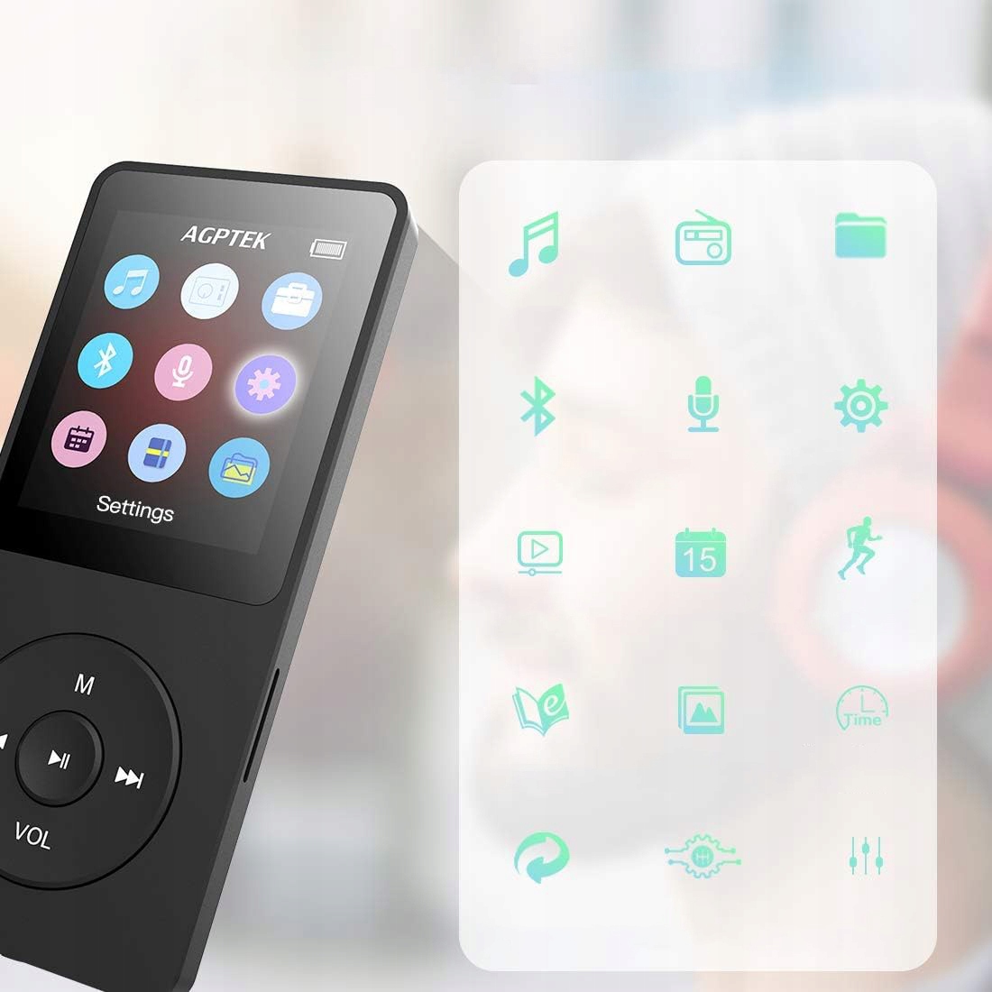 Odtwarzacz MP3 16GB Bluetooth 5.0 ze słuchawkami 1,8" 70 godzin odtwarzania Kolor czarny