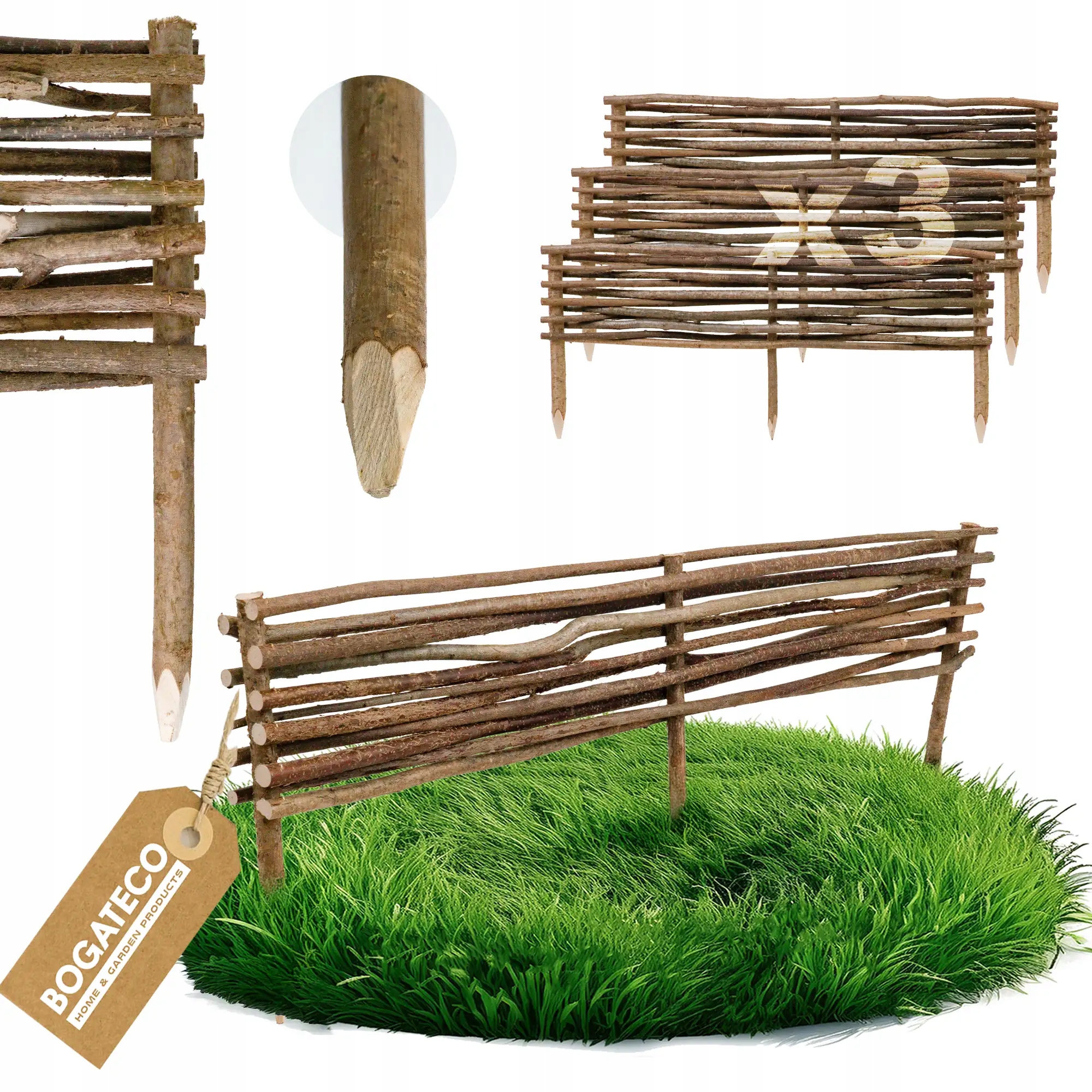 Lísková Rabatka Plot Obrubník Palisáda Z Lísky 120 x 20 cm 3 Kusy