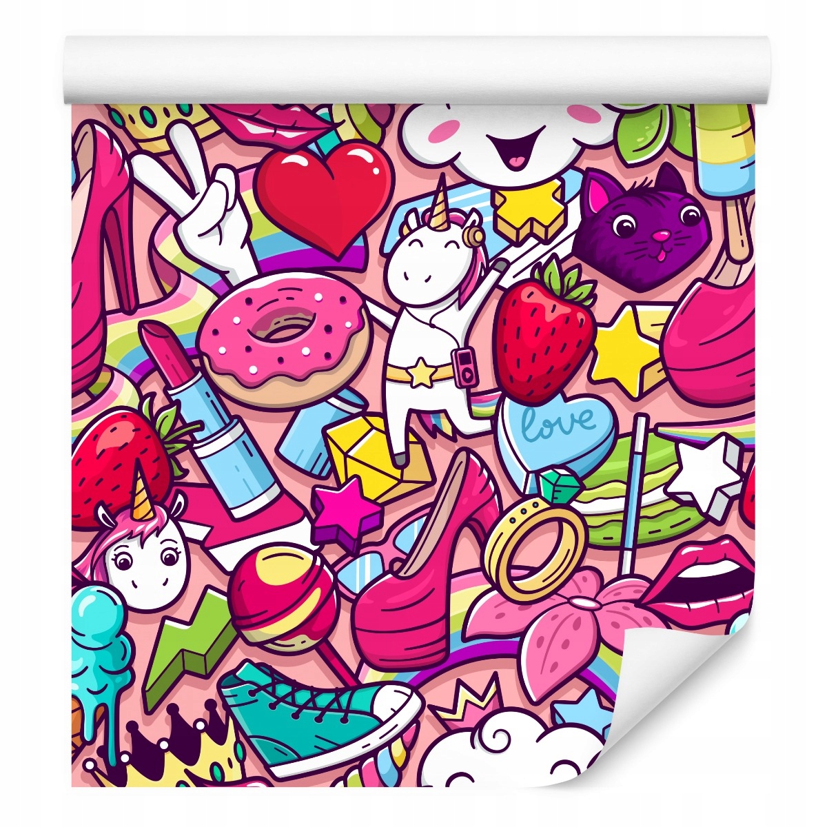 Tapeta pro mládež Jednorožci Kočka Sladkosti Pop-art