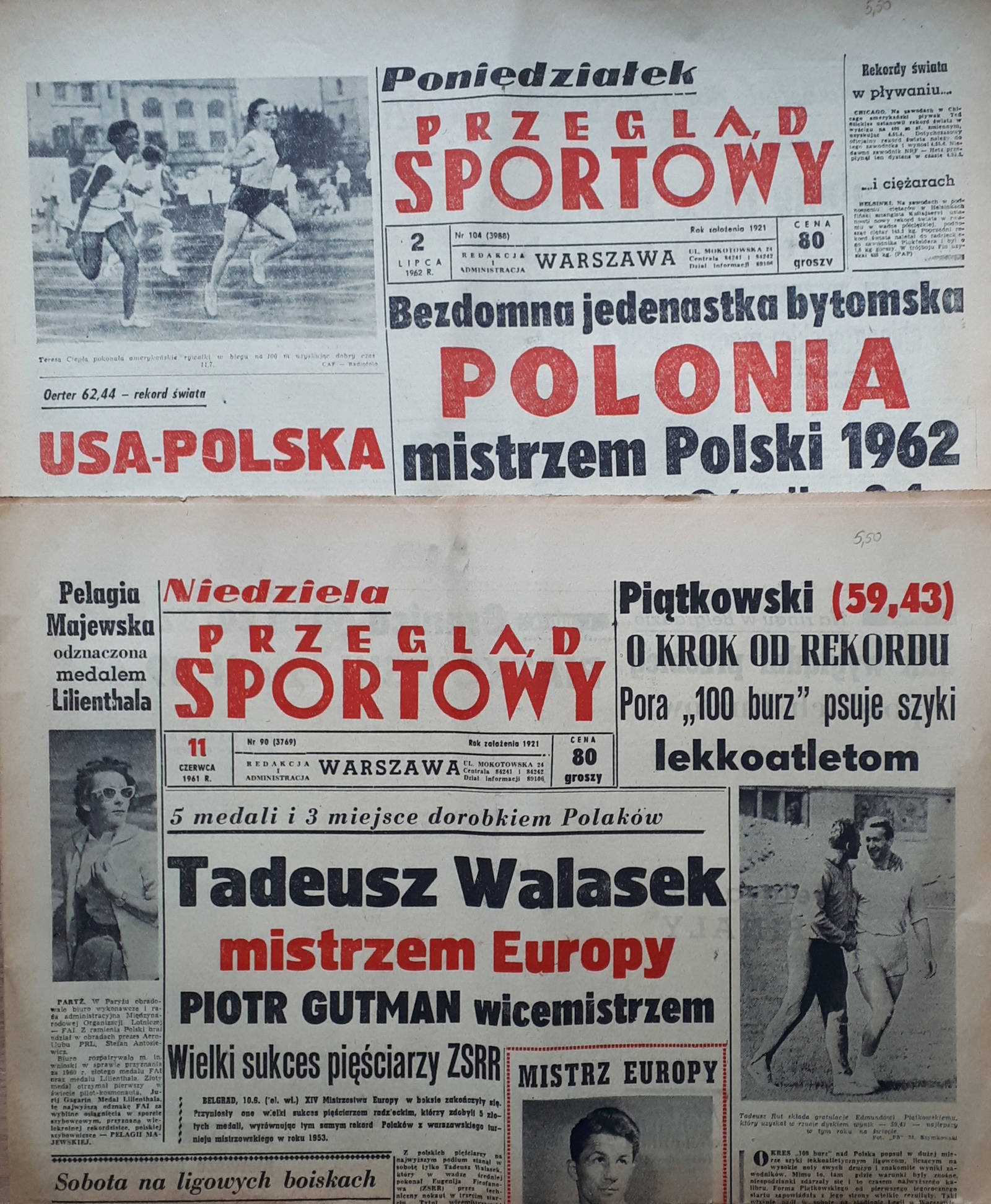 PRZEGLĄD SPORTOWY ROK 1961 2 SZT.