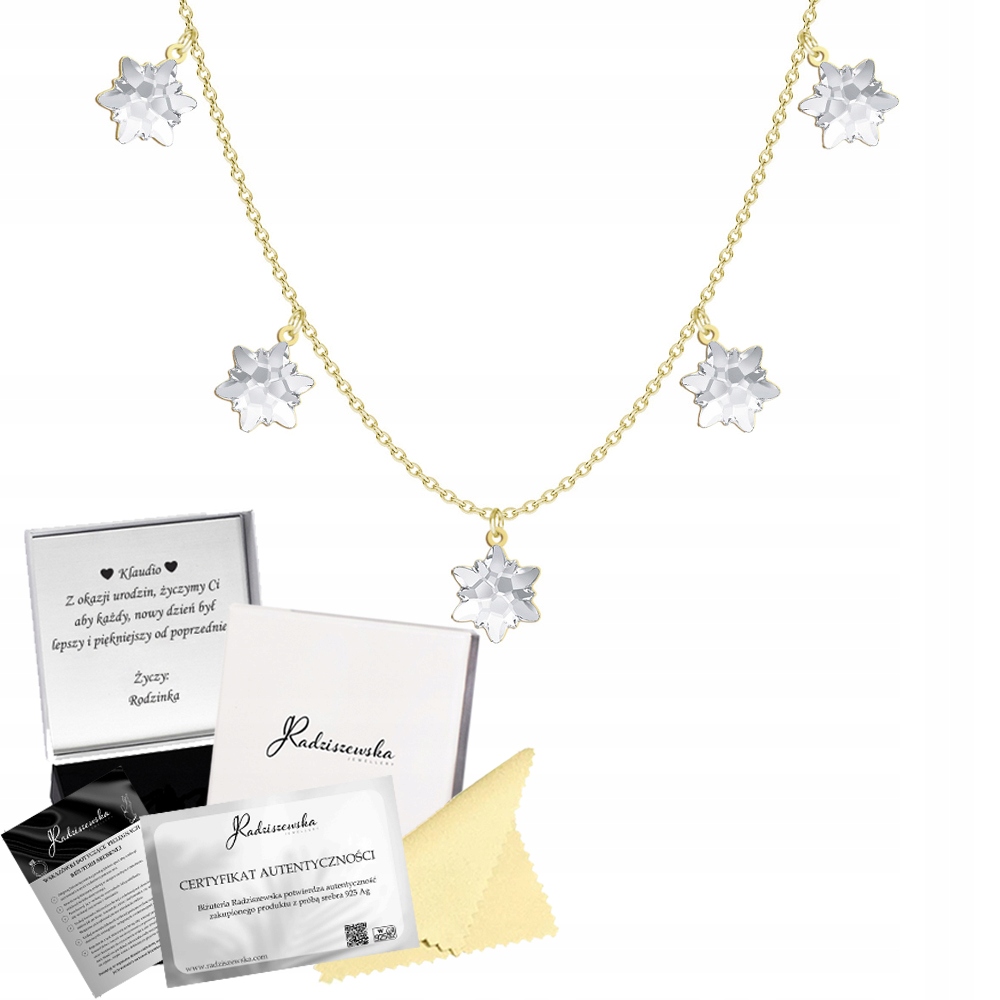 Zlatý náhrdelník se sněhovými vločkami 925 Vánoce Dárek Přání Bonus
