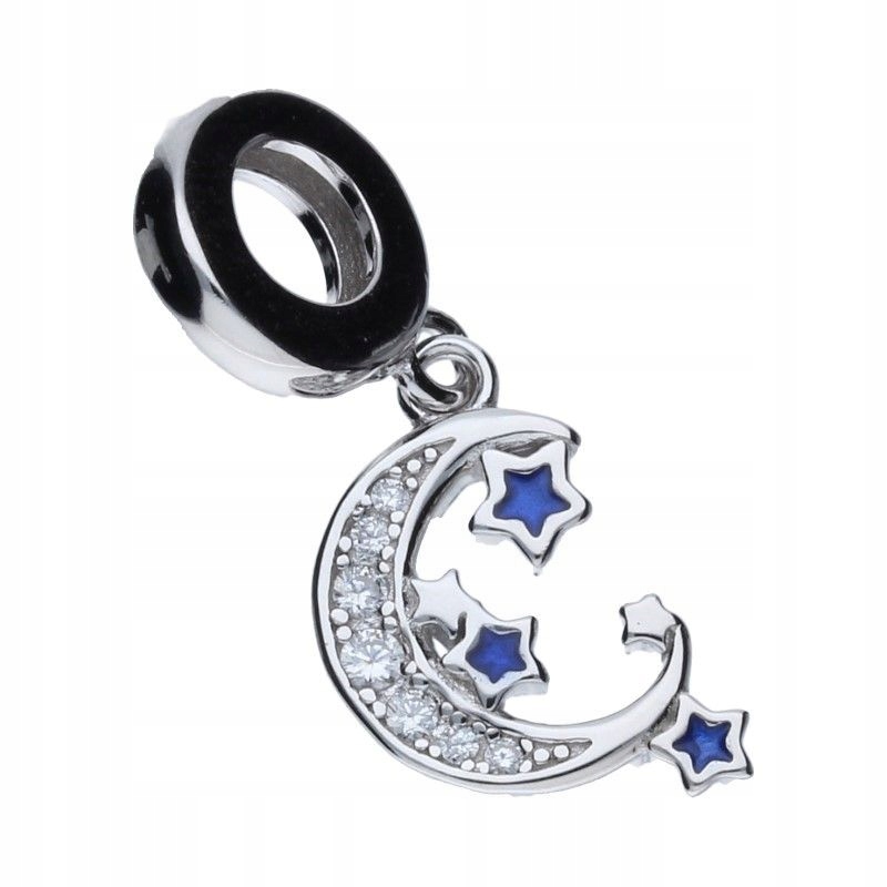 Přívěsek na náramky stříbrný, ryzost 925, zirkony, safírový smalt, 3 mm