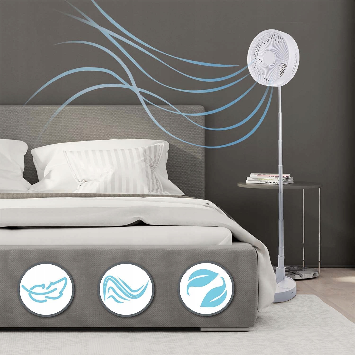 WIATRAK PRZENOŚNY WENTYLATOR ROZKŁADANY AKUMULATOR USB TELESKOPOWY 3 MOCE Szerokość całkowita 17 cm