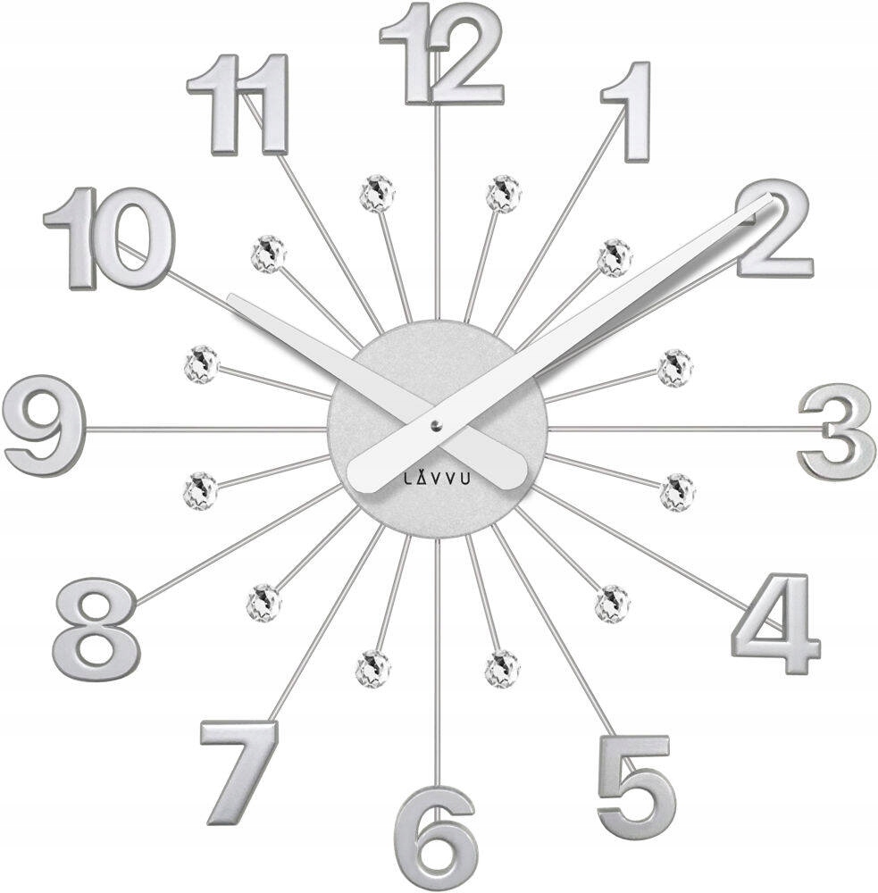 Efektné Veľké Strieborné Nástenné Hodiny S Kryštálikmi Lavvu LCT5010 49 cm