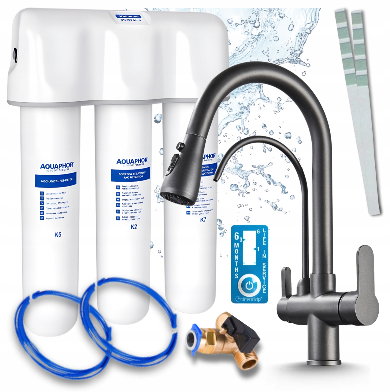 Kohútik Na Vodný Filter Trojcestný Grafitový A Filter Pod Umývadlo Aquaphor Krištáľ A