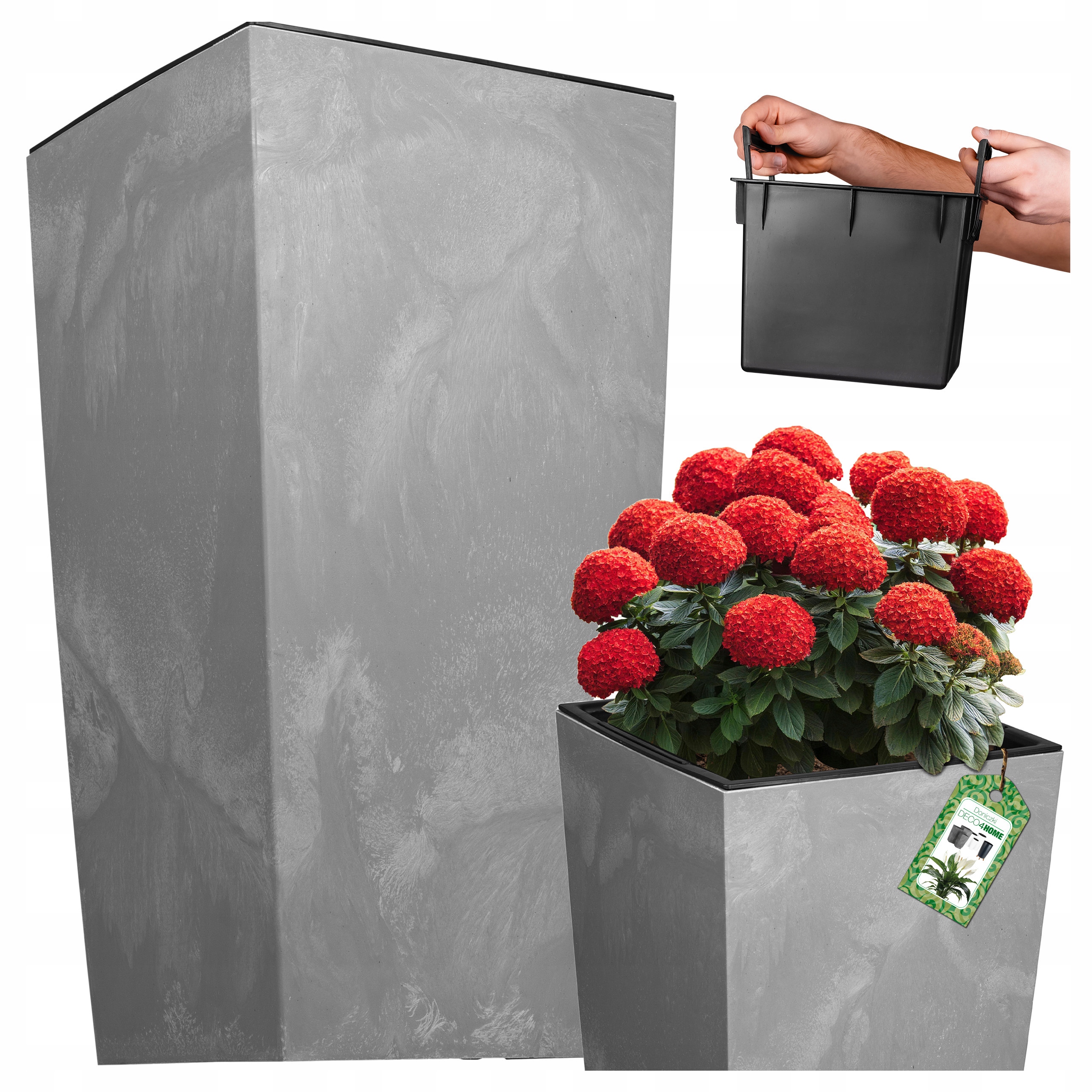 Doniczka Donica Ogrodowa Efekt Betonu Szara Kwietnik Wysoka 50CM Wkład