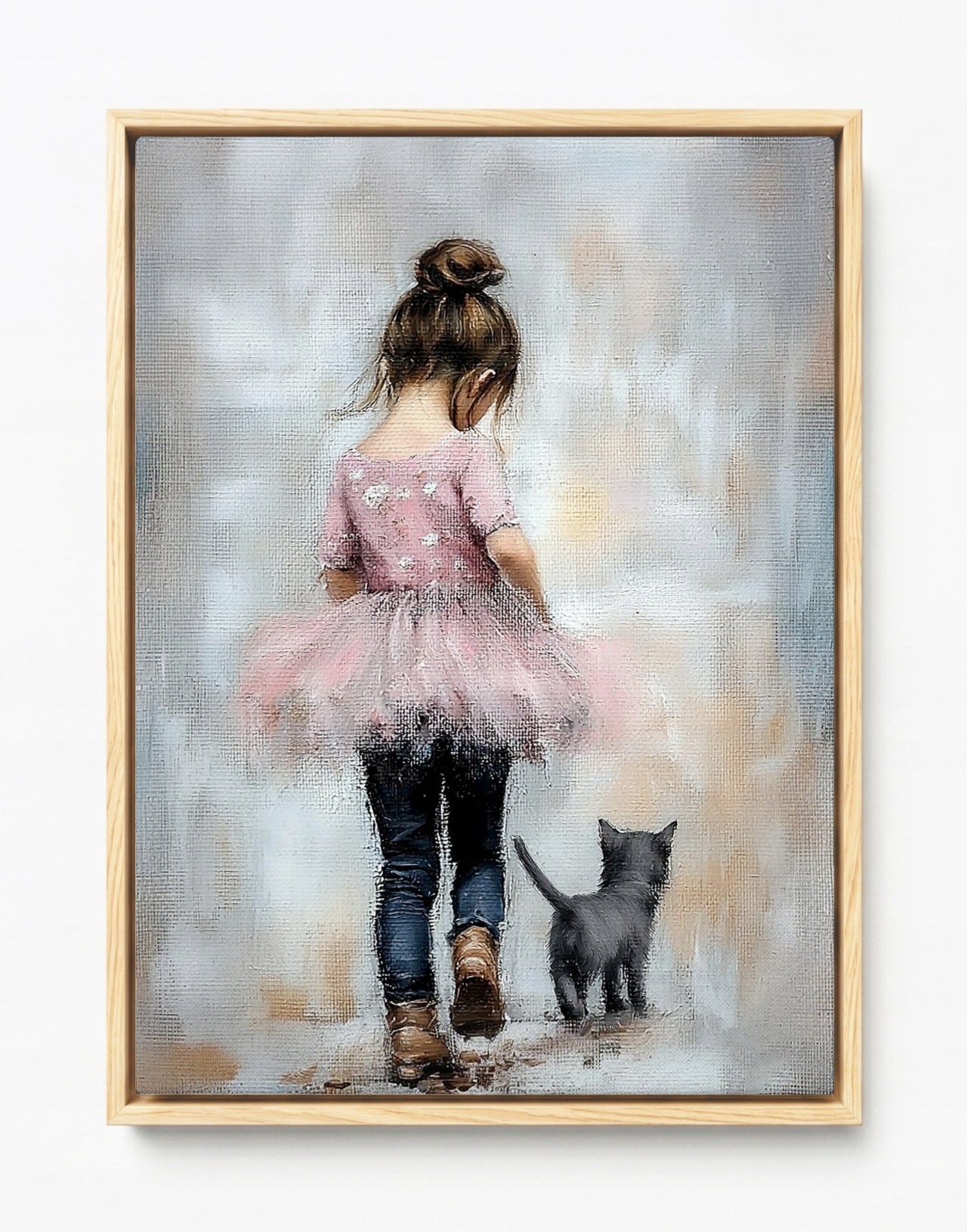 Obraz Rám Americký Box Dívka Růžová Princezna Kočka Procházka 60x80