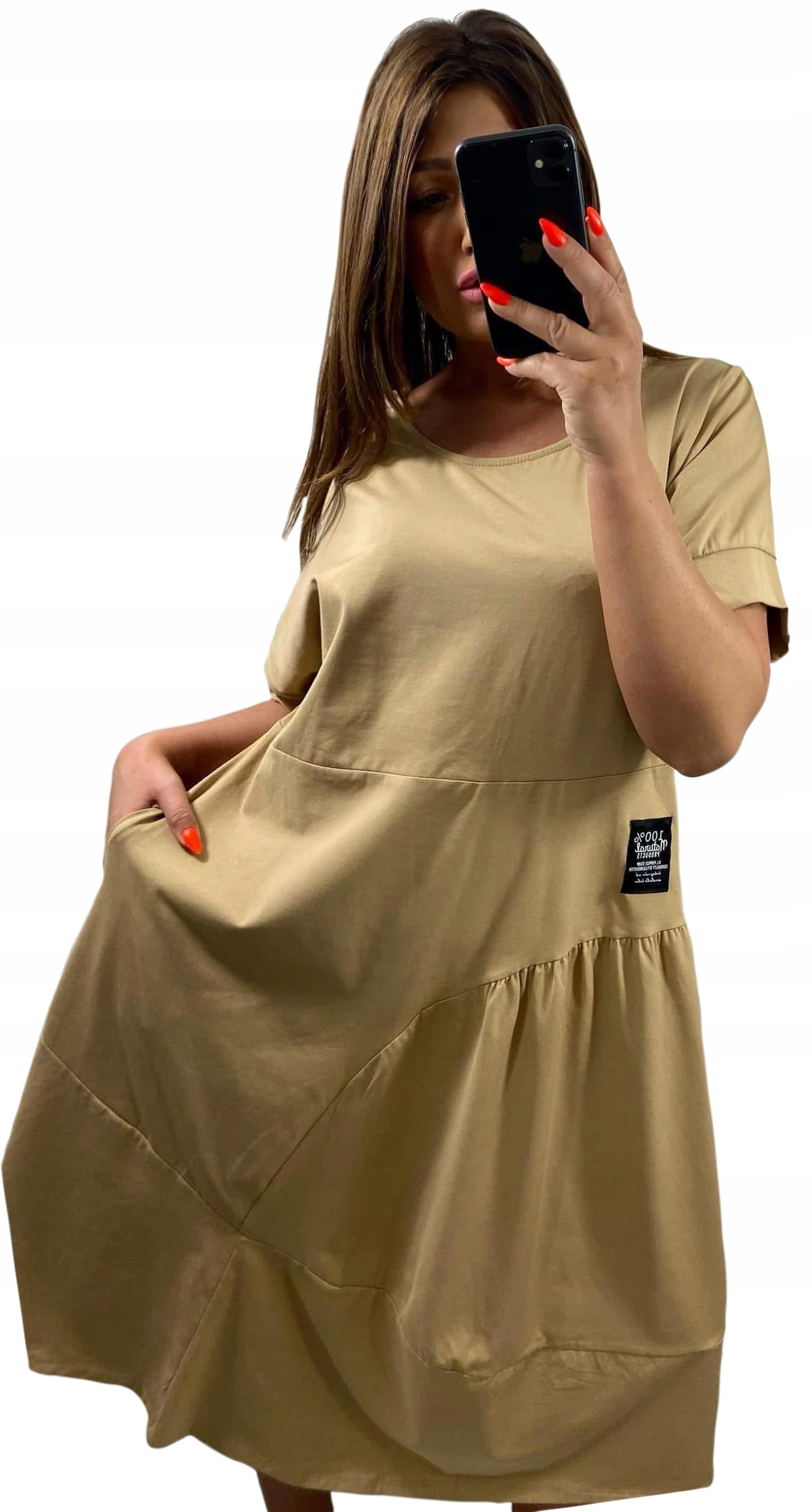 Šaty Bavlněné Béžové Zeštíhlující Velké Velikosti Over Size vel. 50
