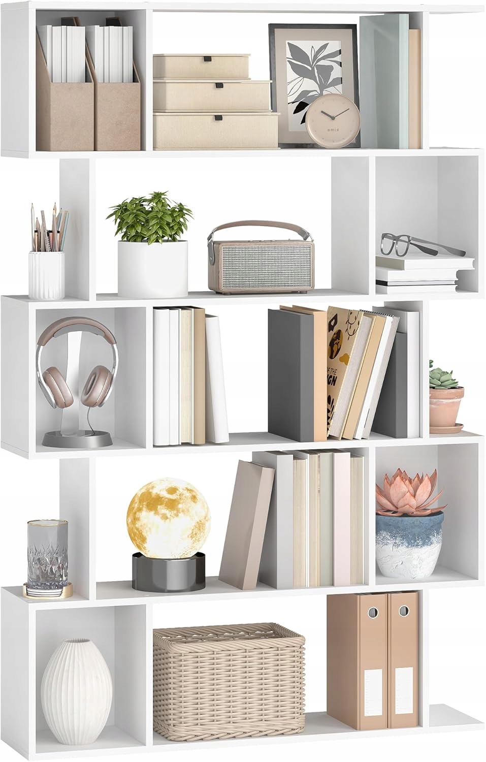 Regál Vasagle 90x159x24 cm dub biely, elegantný, moderný, vhodný do obývačky a izby