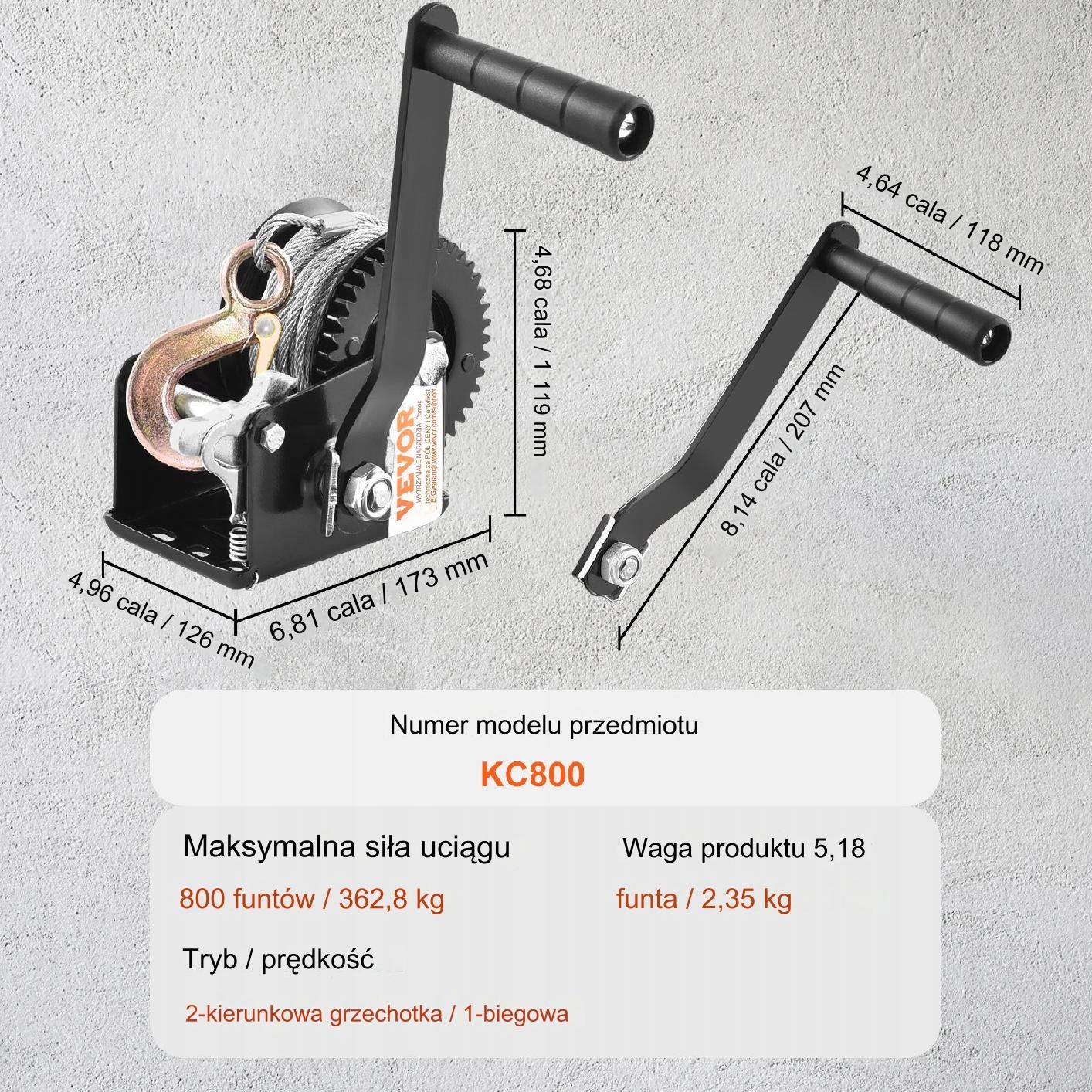 Wciągarka Ręczna z Korbą 362 kg Producent inny