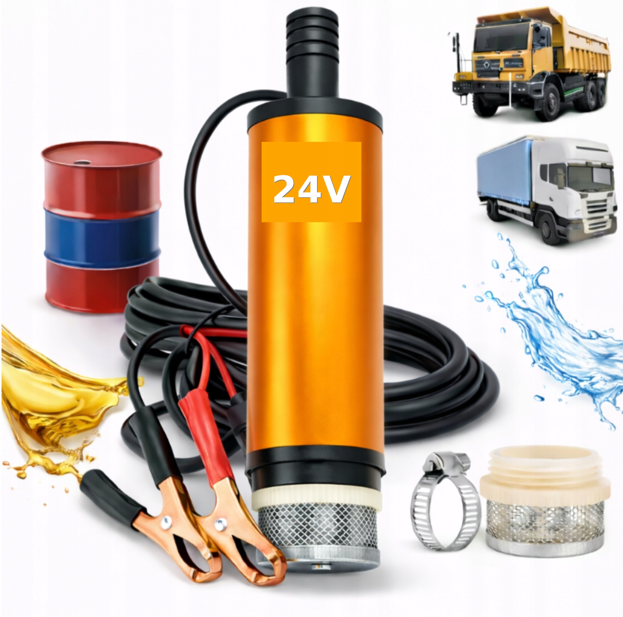 MOCNA POMPKA POMPA DO SPUSZCZANIA PALIWA ROPY OLEJU WODY ELEKTRYCZNA 24V