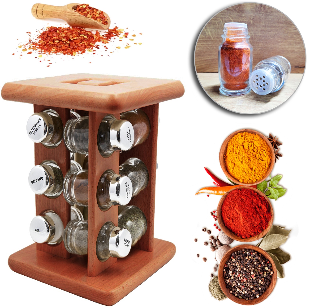Kořenící Stojan Otočný Na Koření Sada 12 Ks