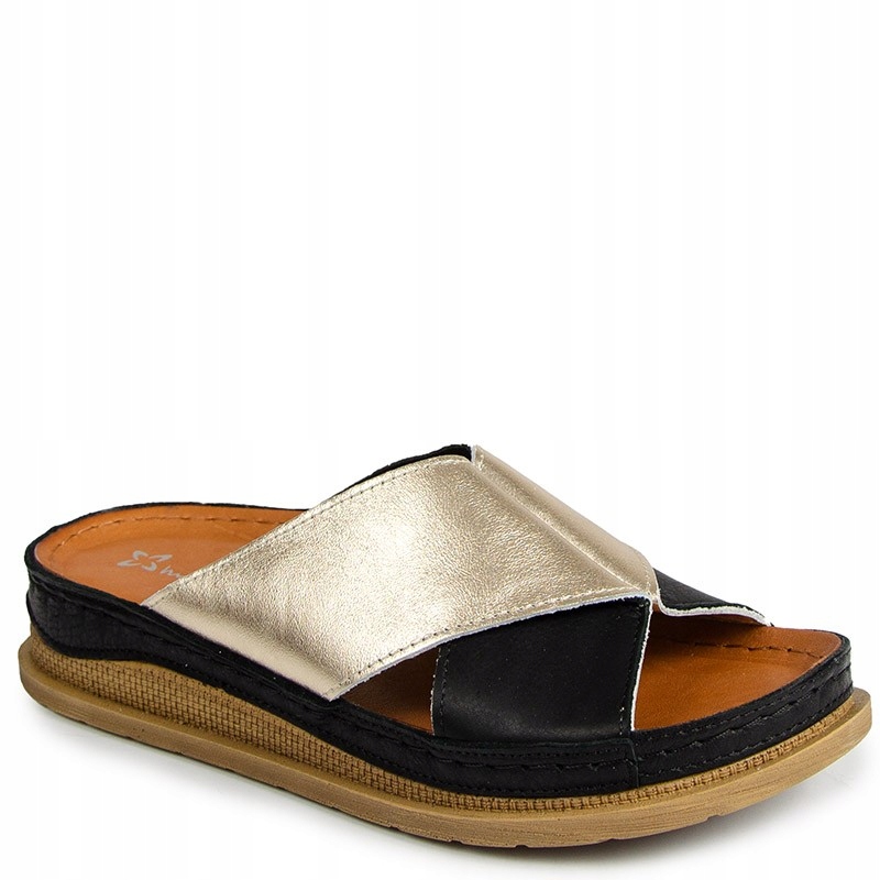 Maciejka L4986-25/00-0 Černo Zlaté Kožené Nazouváky 36