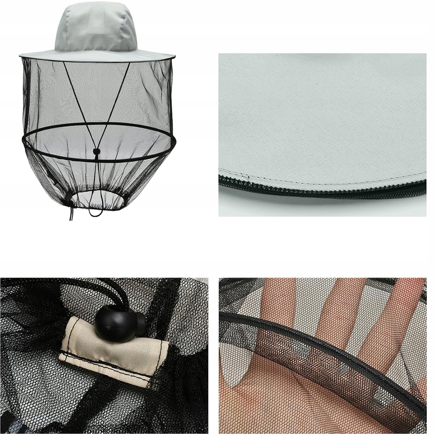 KAPELUSZ Z SIATKĄ NA KOMARY SZARY POLIESTER REGULOWANY NA CAMPING Kod producenta Bucket Hat +6SP0564GY