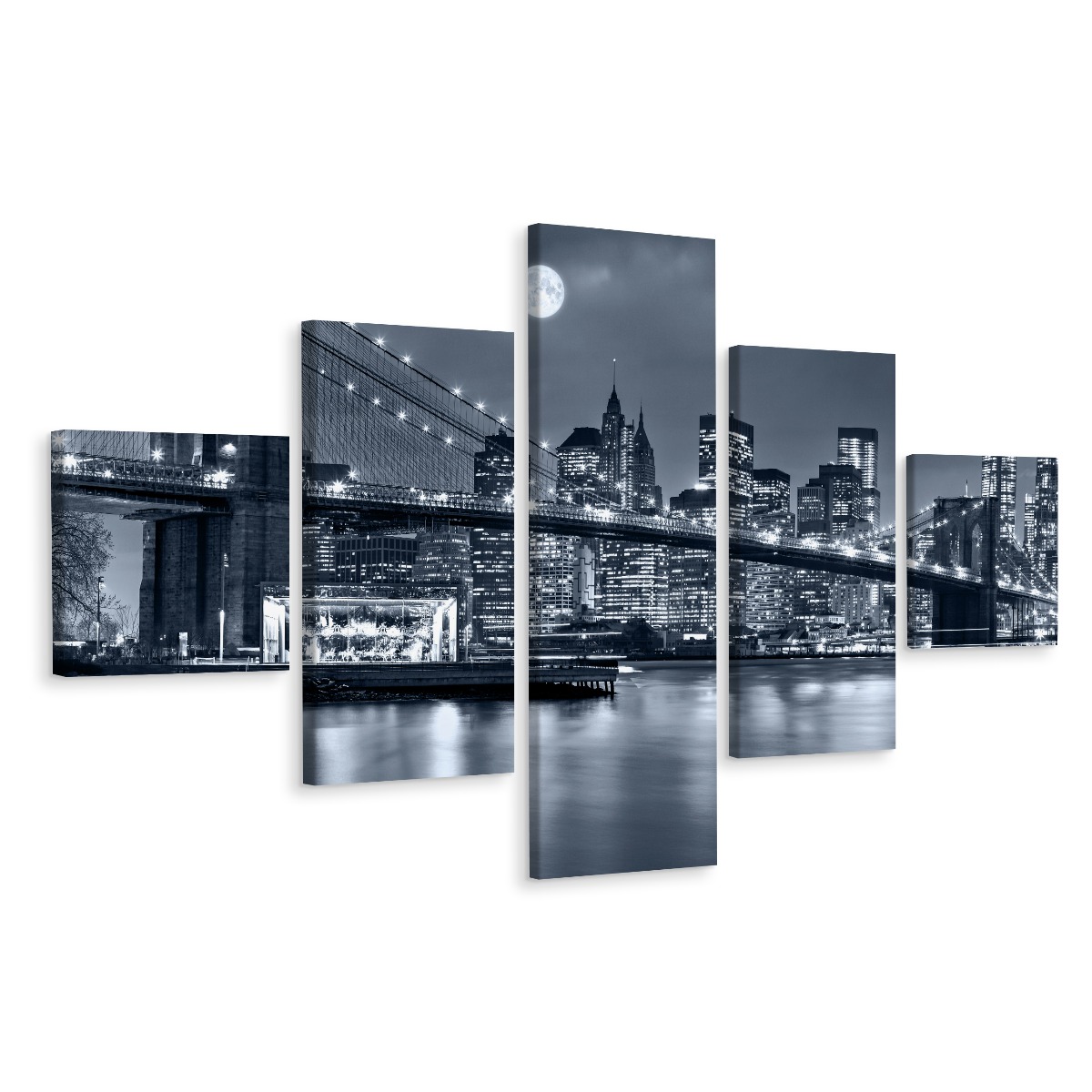 Obraz Pentaptyk Nyc Miasto Noc Efekt 3D 250x150