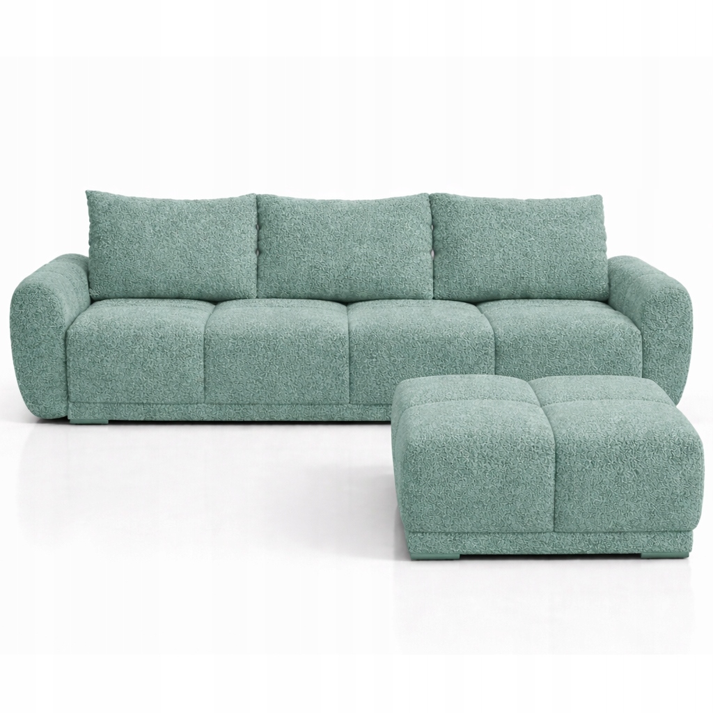 Rozkládací Pohovka S Funkcí Spaní Taburet Honey Boucle Mořská Zeleň