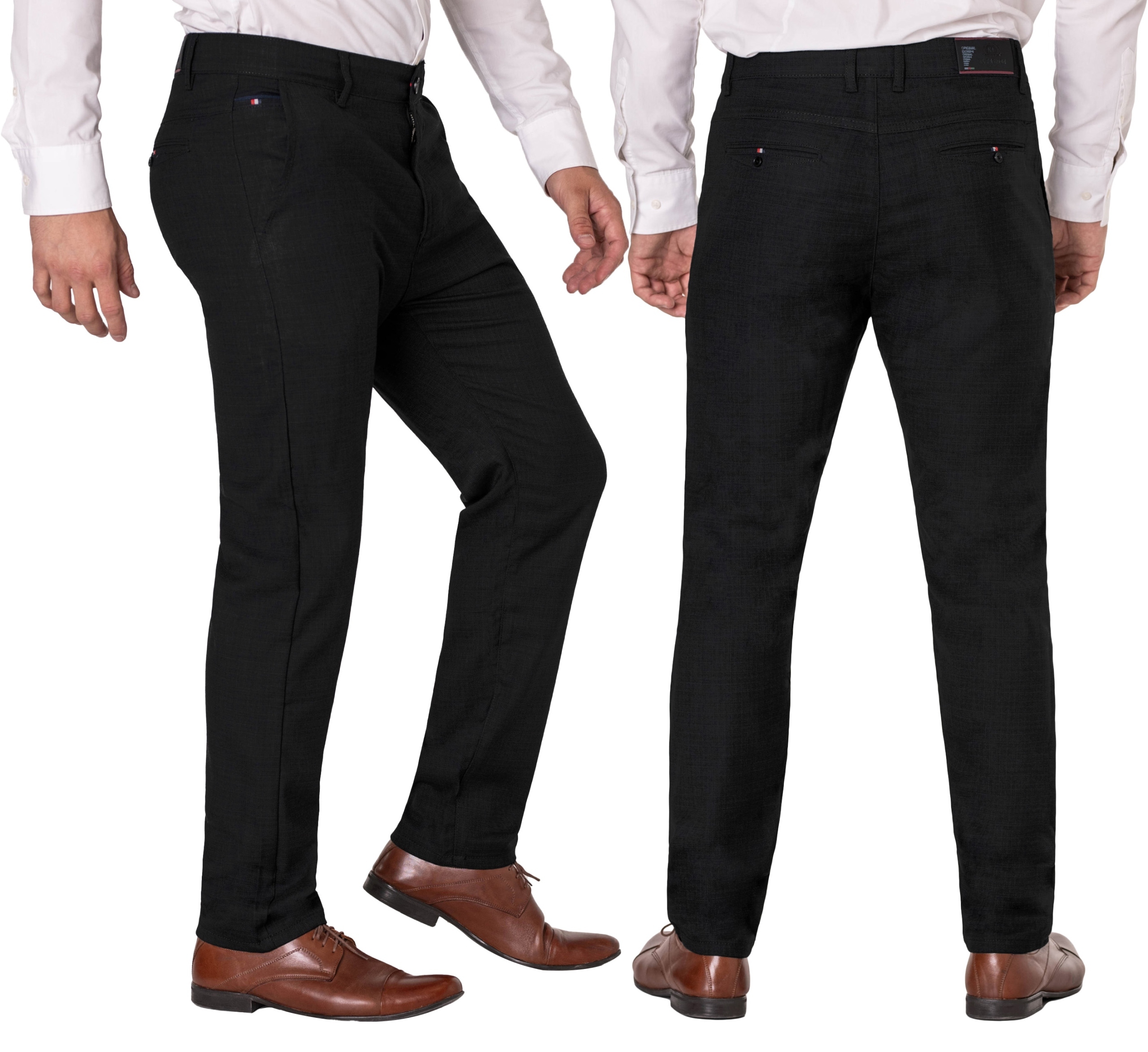 Czarne Duże Wizytowe Spodnie Męskie Bawełniane Chinosy 6002 W45
