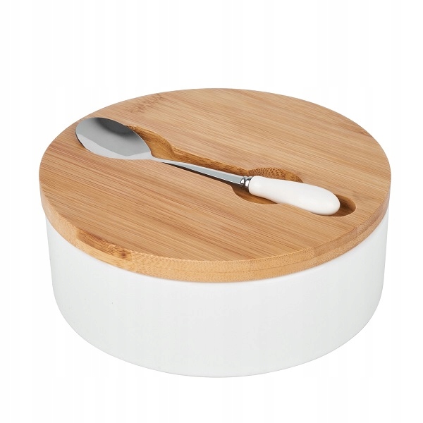 

Cukiernica ceramiczna z bambusową pokrywą łyżeczką