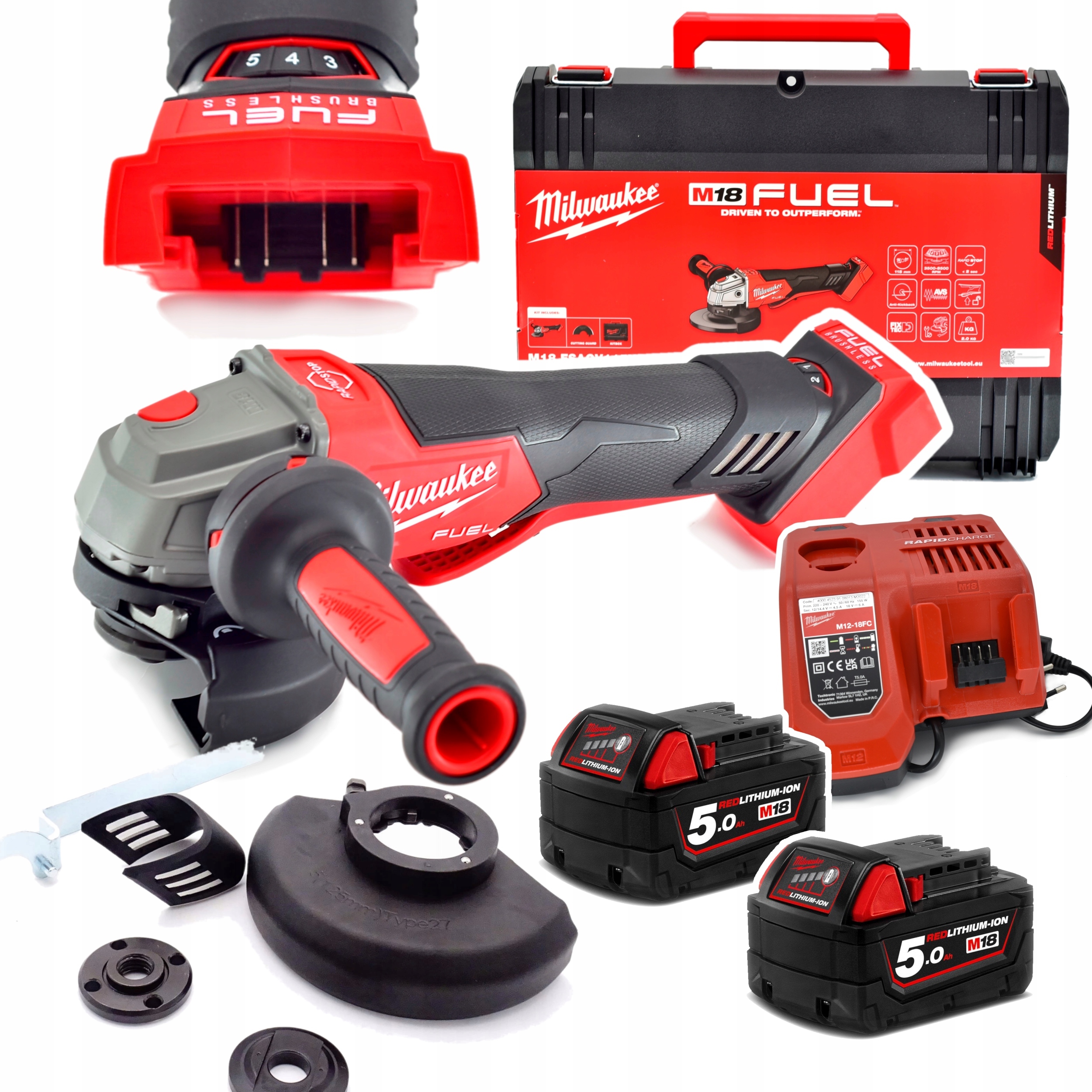 Milwaukee M18 FSAGV125XPDB-502X Szlifierka kątowa Z regulacją 2x5ah 125 mm