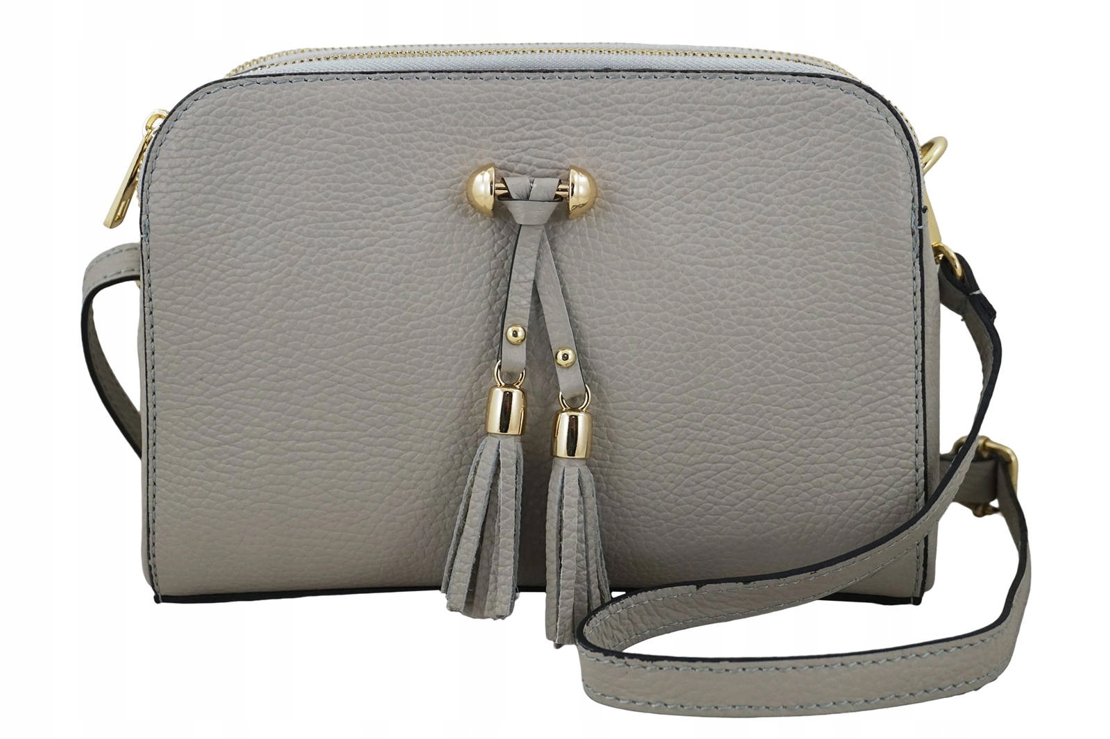 Kabelka Přes Rameno kožená s kapsami šedá světlá