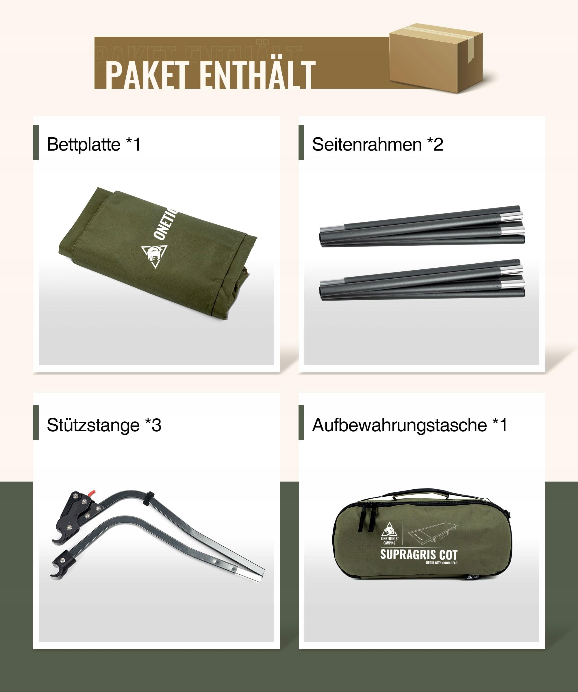 ONETIGRIS SUPRAGRIS Składane Łóżko Polowe Lekkie Do 180kg Camping Outdoor — miniatura 8