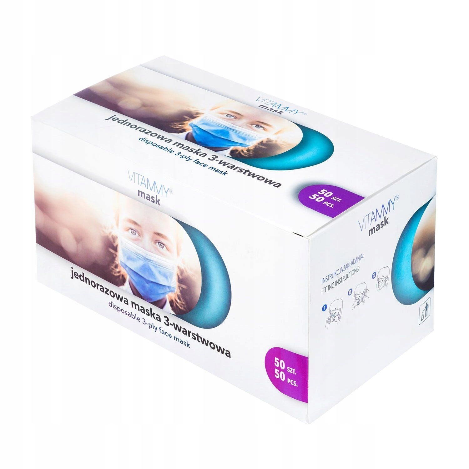 

50X Maska Chirurgiczna Ochronna Vitammy Gr Gumki