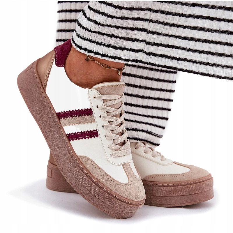 Dámské Kožené Tenisky Na Platformě Zazoo N1234 Béžovo-bordové, Velikost 36