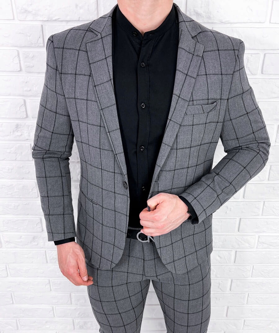 Szara w czarna krate marynarka slim fit 64g - 56 Marka Stylovy