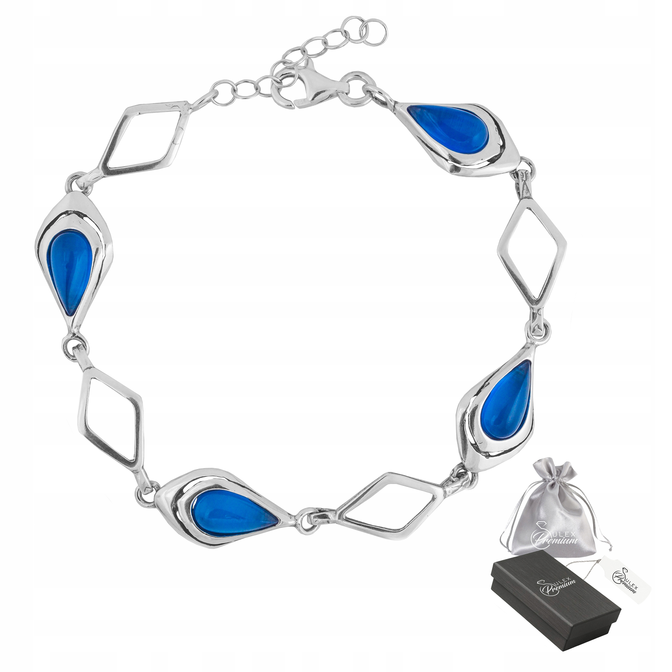 Stříbrný náramek ryzost 925 Elegantní Dámský s kamenem v kobaltové barvě