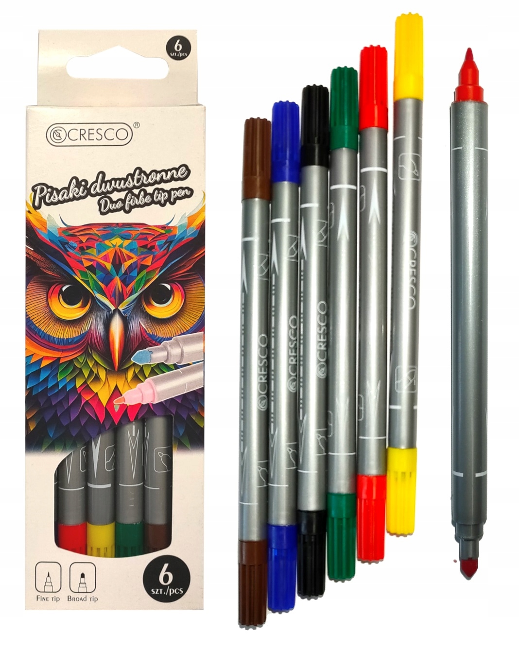 

Pisaki flamastry dwustronne Duo Fibre 6 kol Cresco