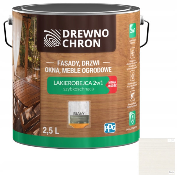 Szybkoschnąca Lakierobejca 2W1 Ppg Drewnochron Biały 2,5L
