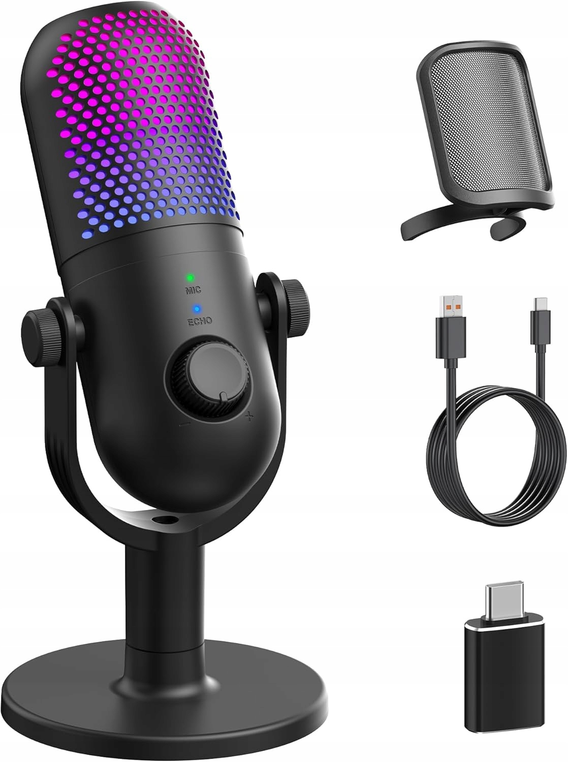 Mikrofon gamingowy Usb Rgb Guevwes ZTD39 streaming podcast Usb Usb-c