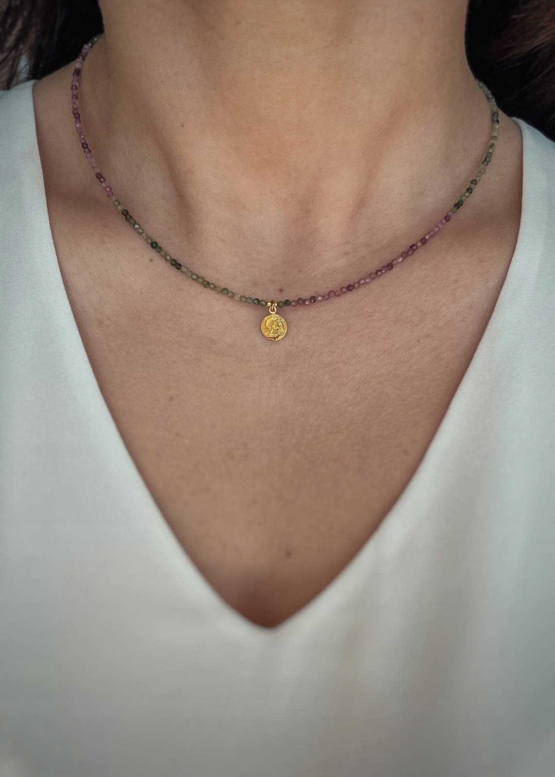 Náhrdelník Přírodní kameny Mix turmalínů s přívěskem