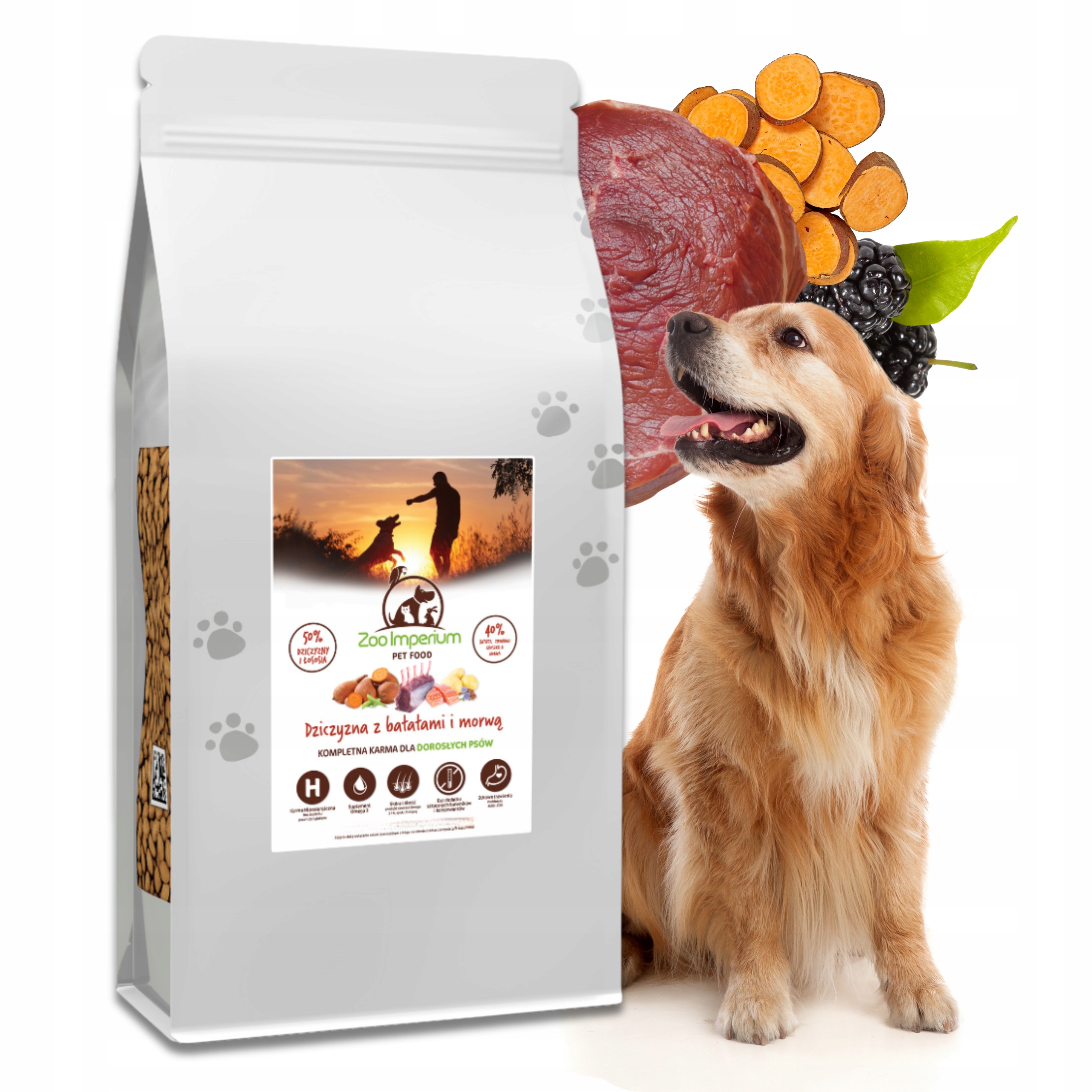 Levně Suché Krmivo pro psa Zoo Imperium Zvěřina Jelen Losos Batáty Bez obilovin 2 kg